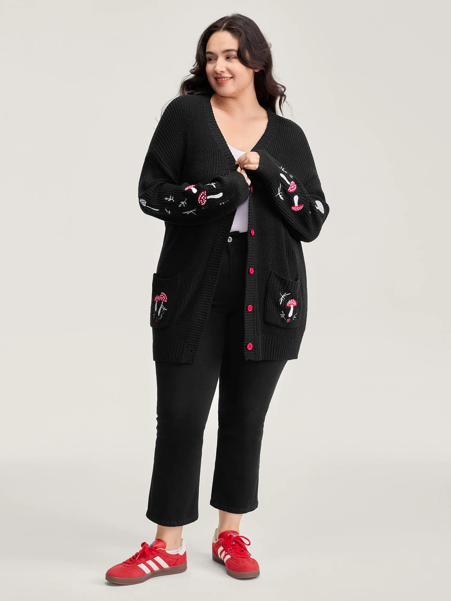 Mushroom Embroidery Textured Button Cardigan sold by Bloomchic product image thumbnail 3