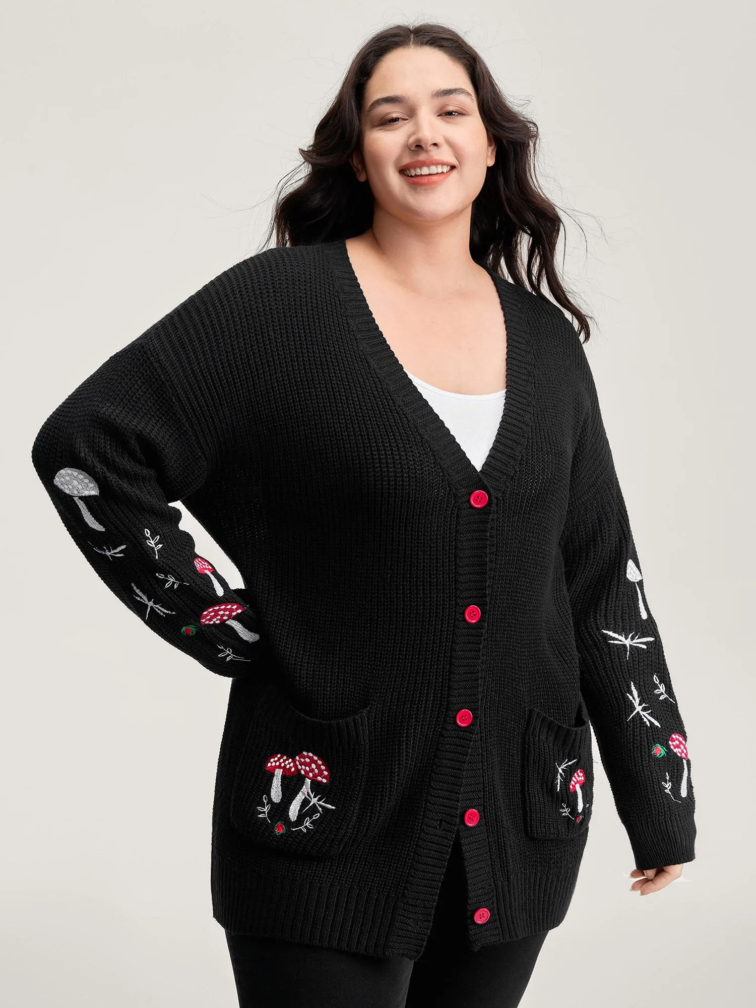 Mushroom Embroidery Textured Button Cardigan sold by Bloomchic product image thumbnail 2