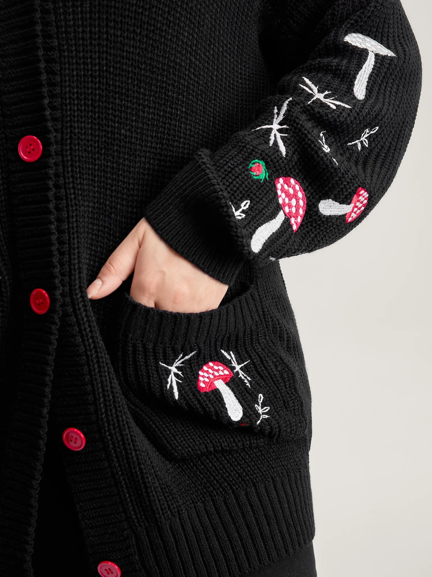 Mushroom Embroidery Textured Button Cardigan sold by Bloomchic product image thumbnail 4