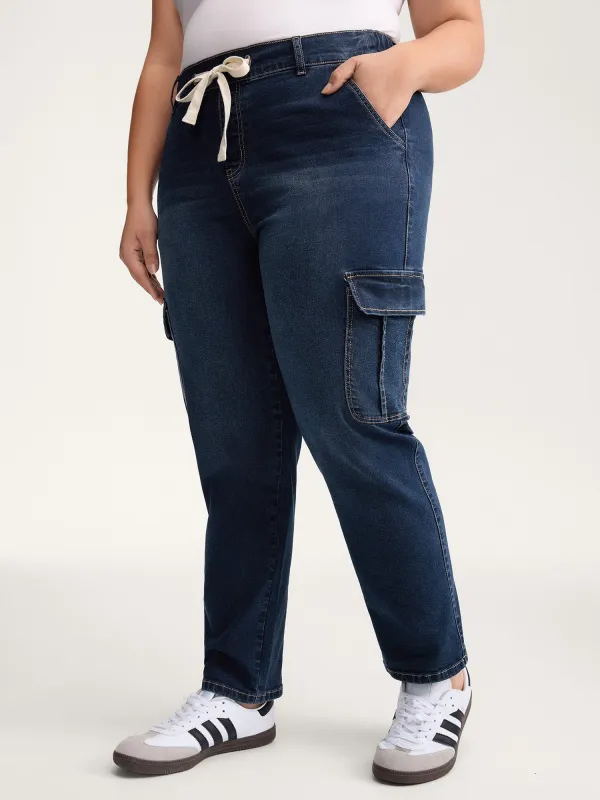 Waist Drawstring Straight-Leg Jeans sold by Bloomchic