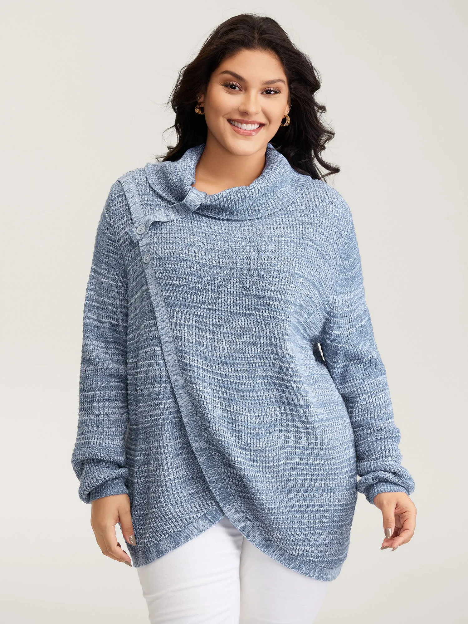 Turtleneck Wrap Adjustable Button Pullover sold by Bloomchic