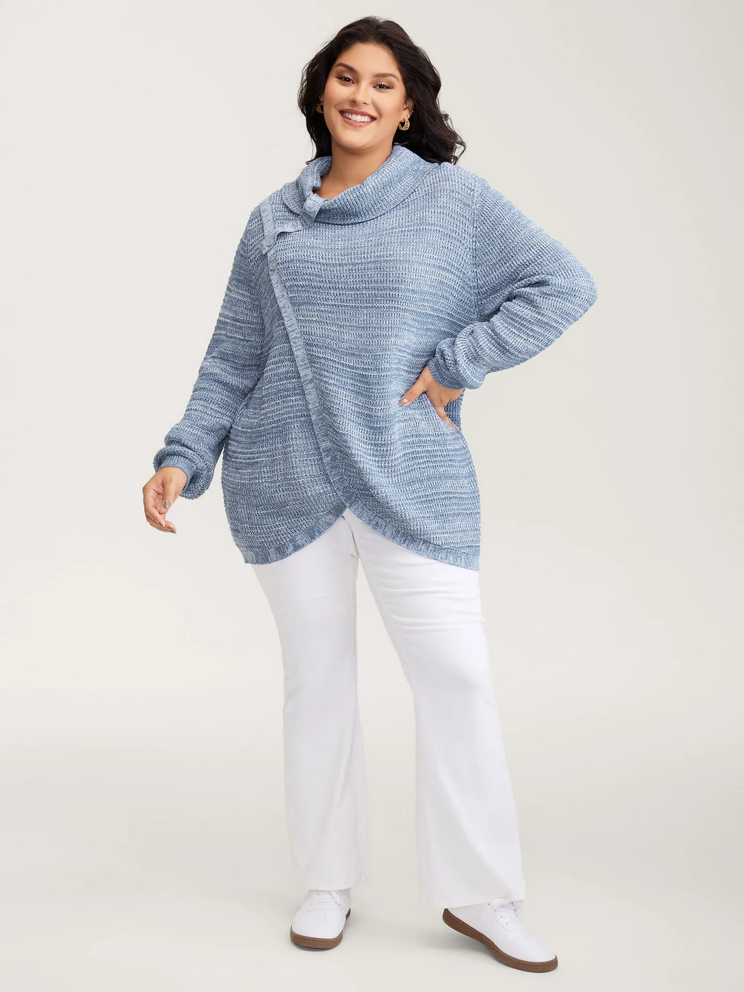 Turtleneck Wrap Adjustable Button Pullover sold by Bloomchic product image thumbnail 3