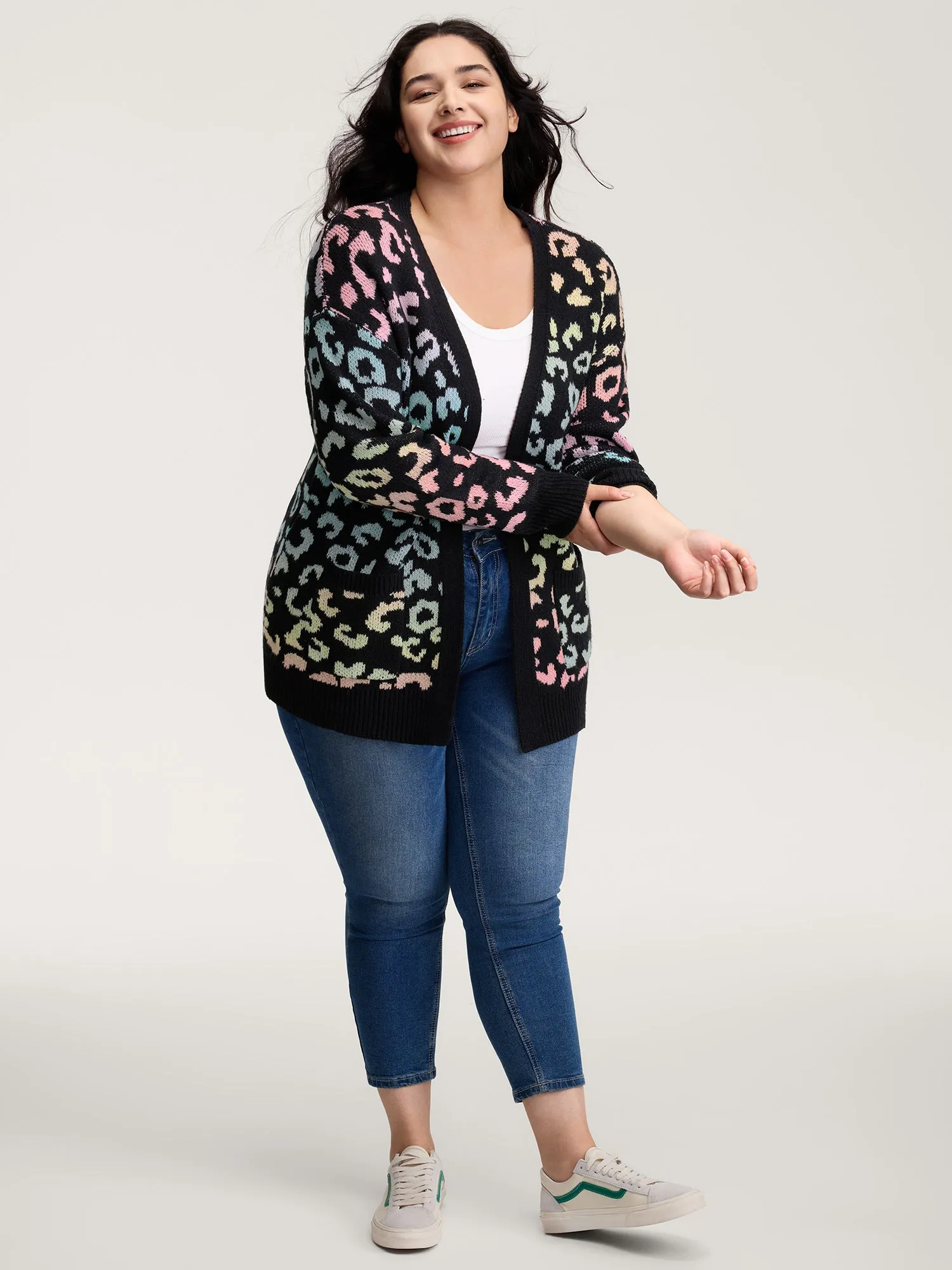 Leopard Colorful Print Open-Front Cardigan sold by Bloomchic product image thumbnail 3