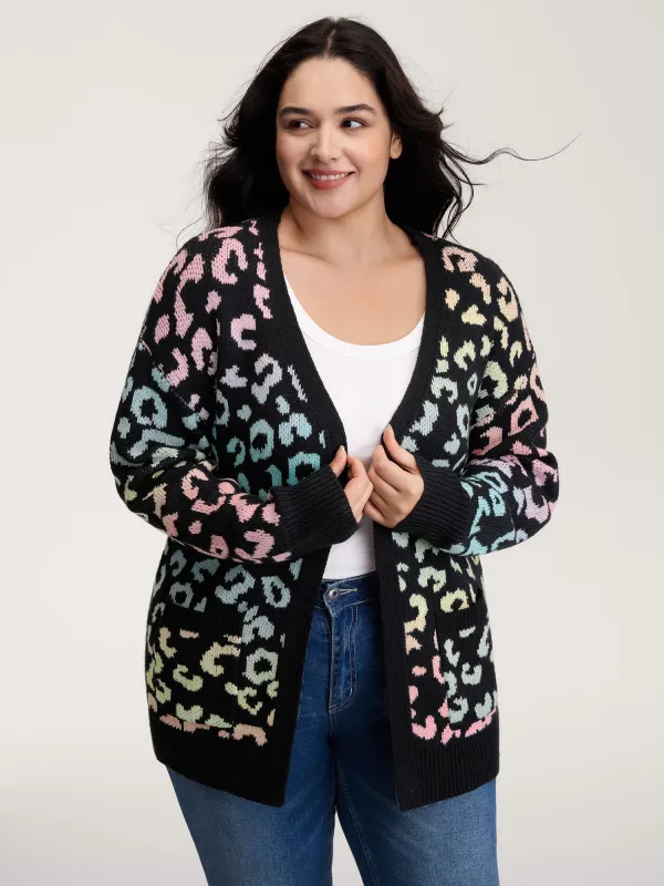 Leopard Colorful Print Open-Front Cardigan sold by Bloomchic
