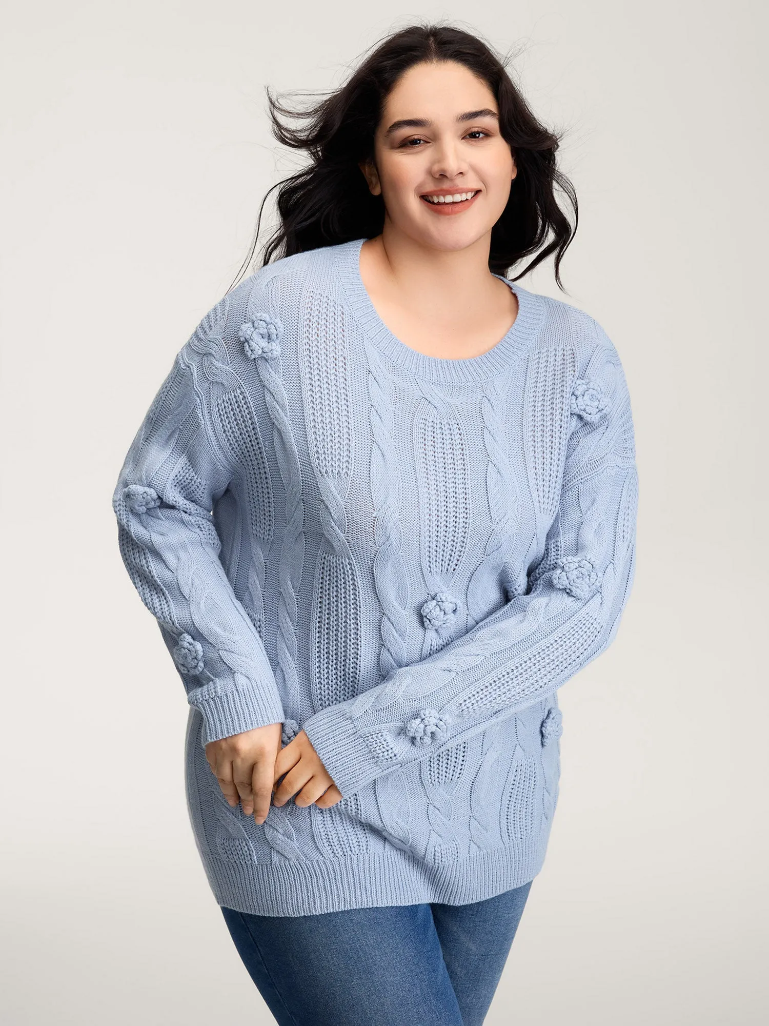 Twisted Texture Hand-Hooked Flowers Pullover sold by Bloomchic