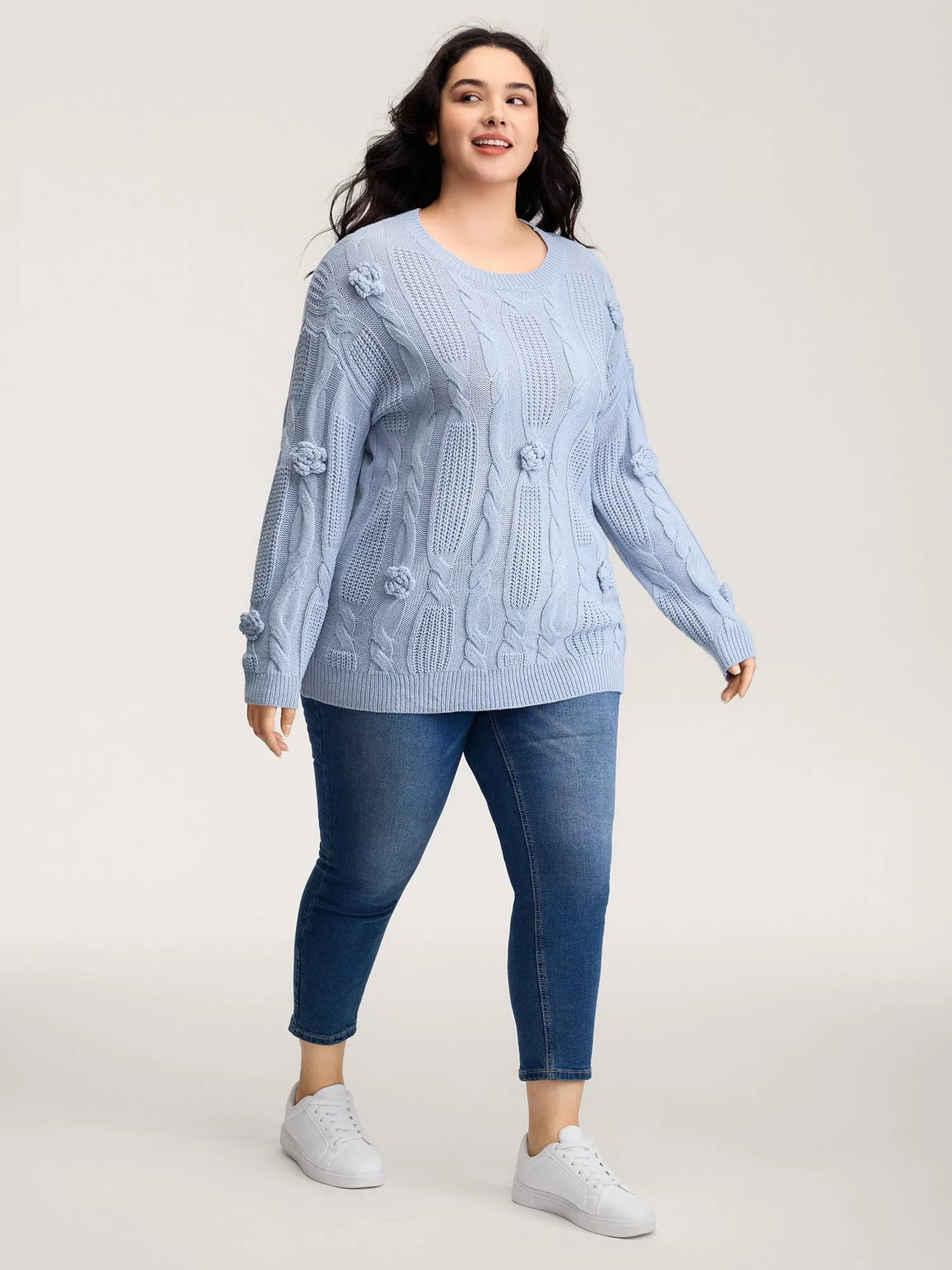 Twisted Texture Hand-Hooked Flowers Pullover sold by Bloomchic product image thumbnail 3