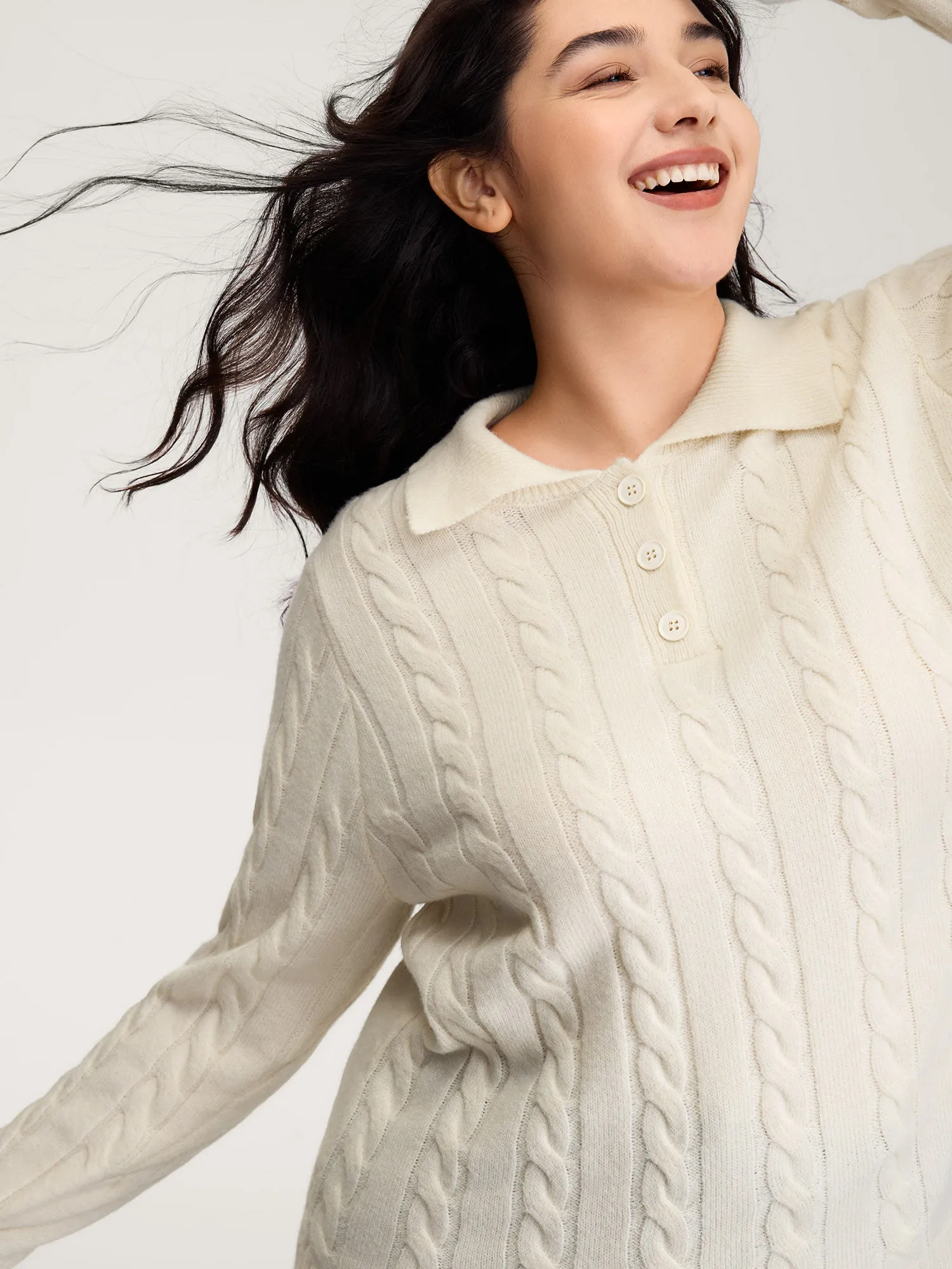 Supersoft Cable Knit Polo Collar Solid Pullover sold by Bloomchic