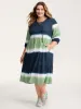 Cross-Tie Neckline Color Gradient Midi Dress sold by Bloomchic