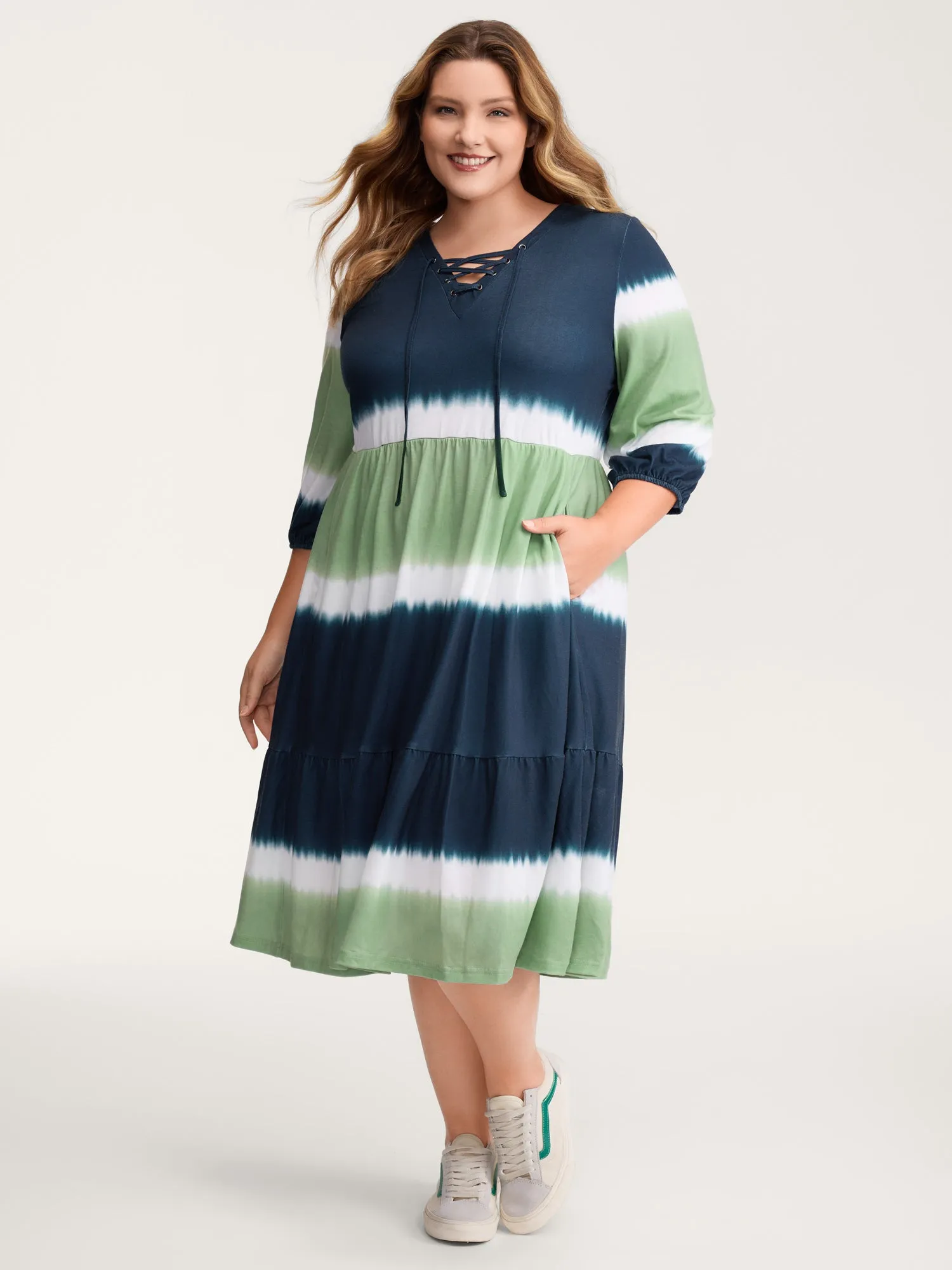 Cross-Tie Neckline Color Gradient Midi Dress sold by Bloomchic product image thumbnail 3