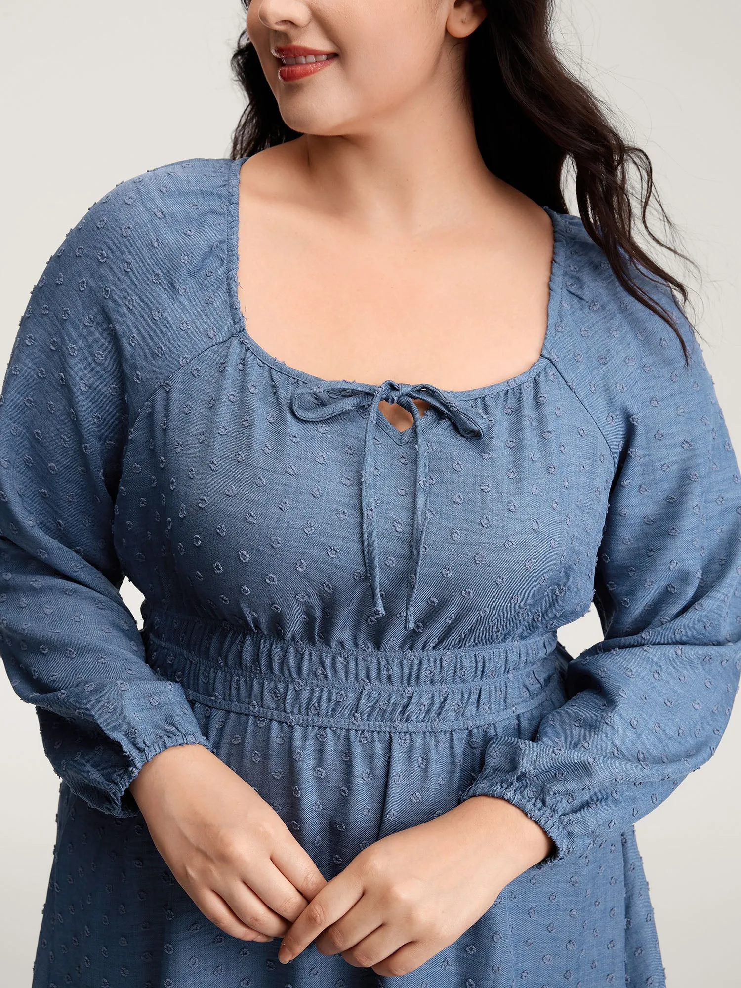 Textured Shirred Waist Neck-Tie Maxi Dress sold by Bloomchic product image thumbnail 2