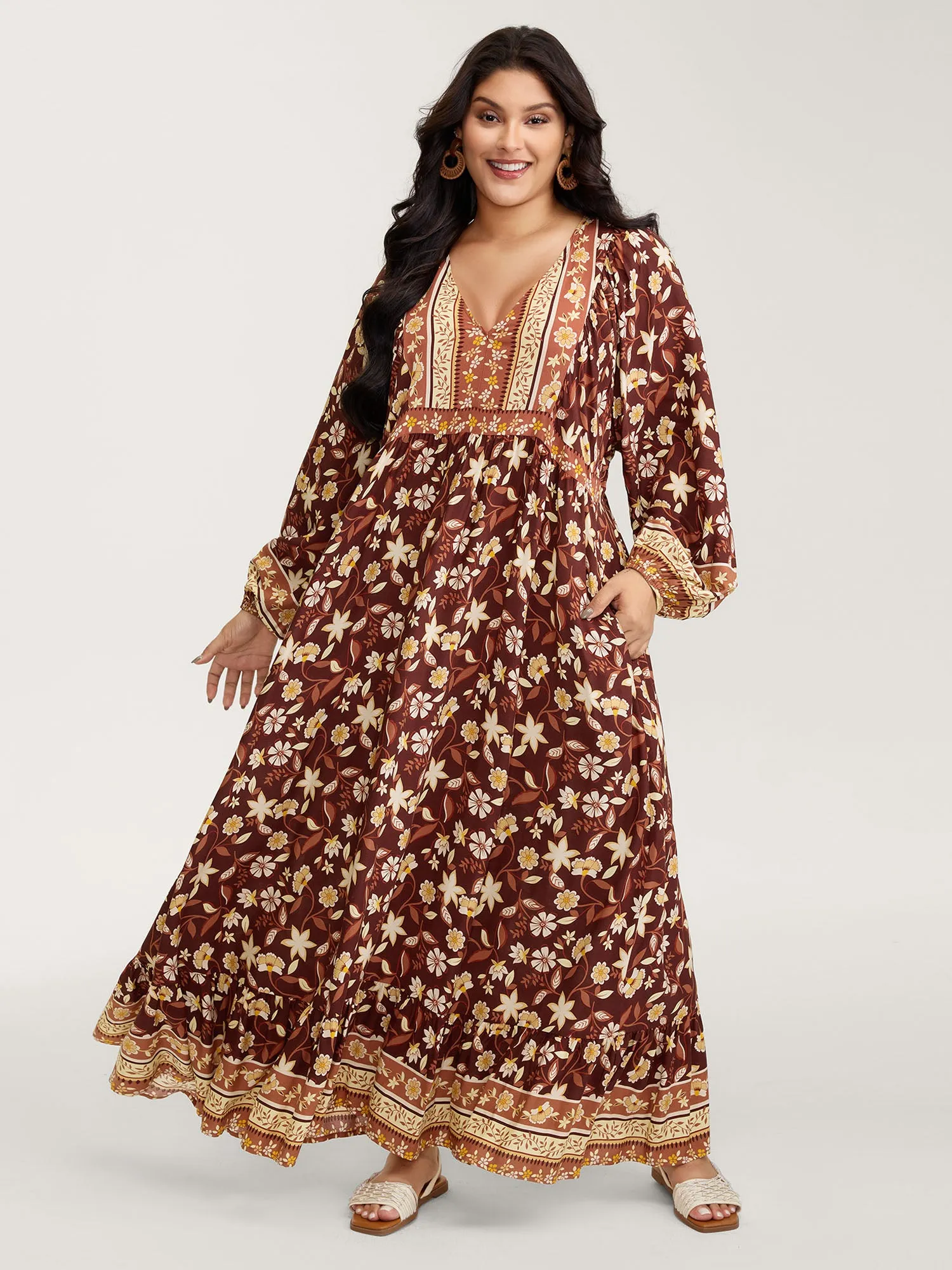 Floral Print Contrast Neckline Maxi Dress sold by Bloomchic