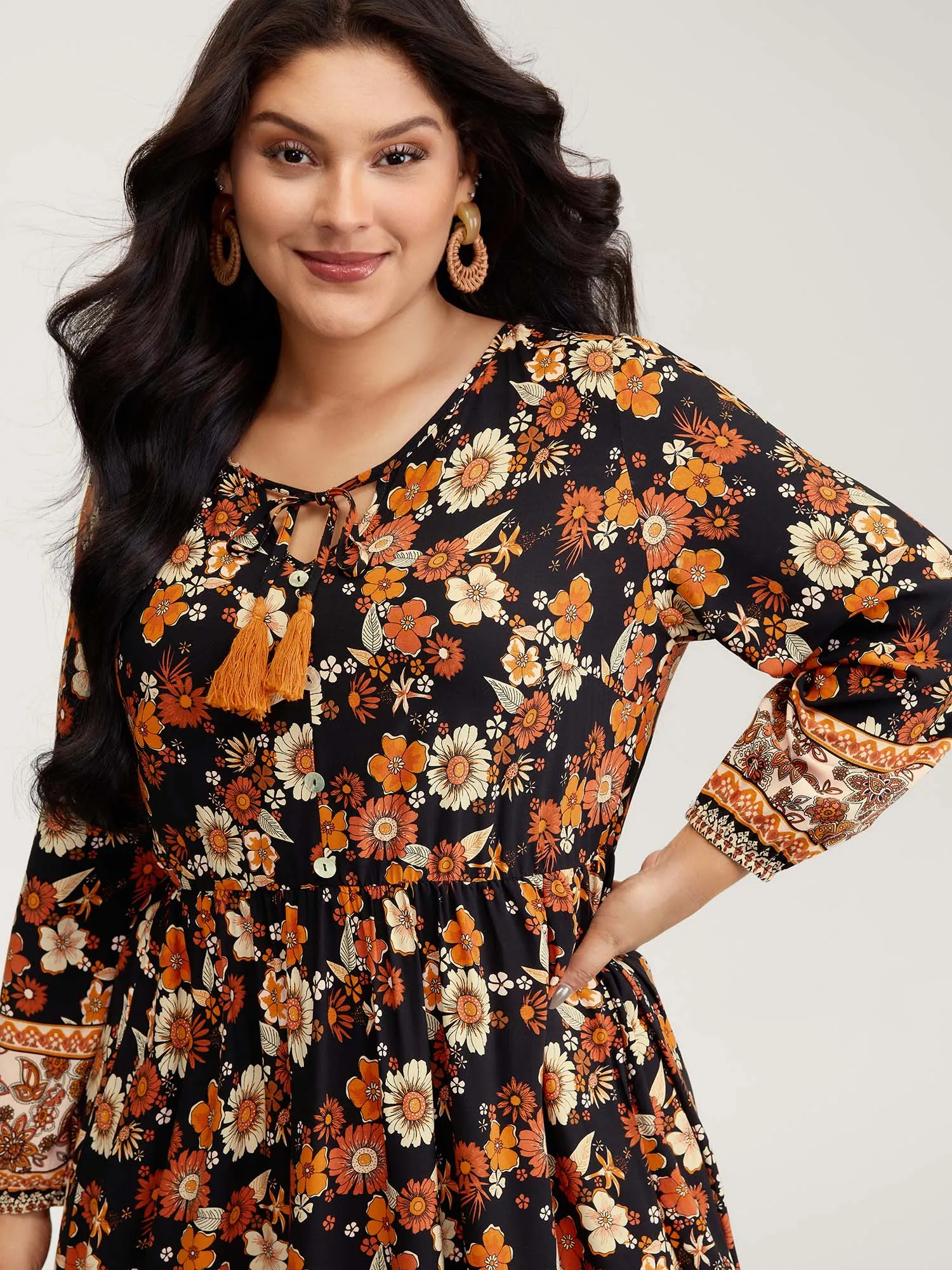 Floral Stretchy Waist Neck-Tie Maxi Dress sold by Bloomchic product image thumbnail 2