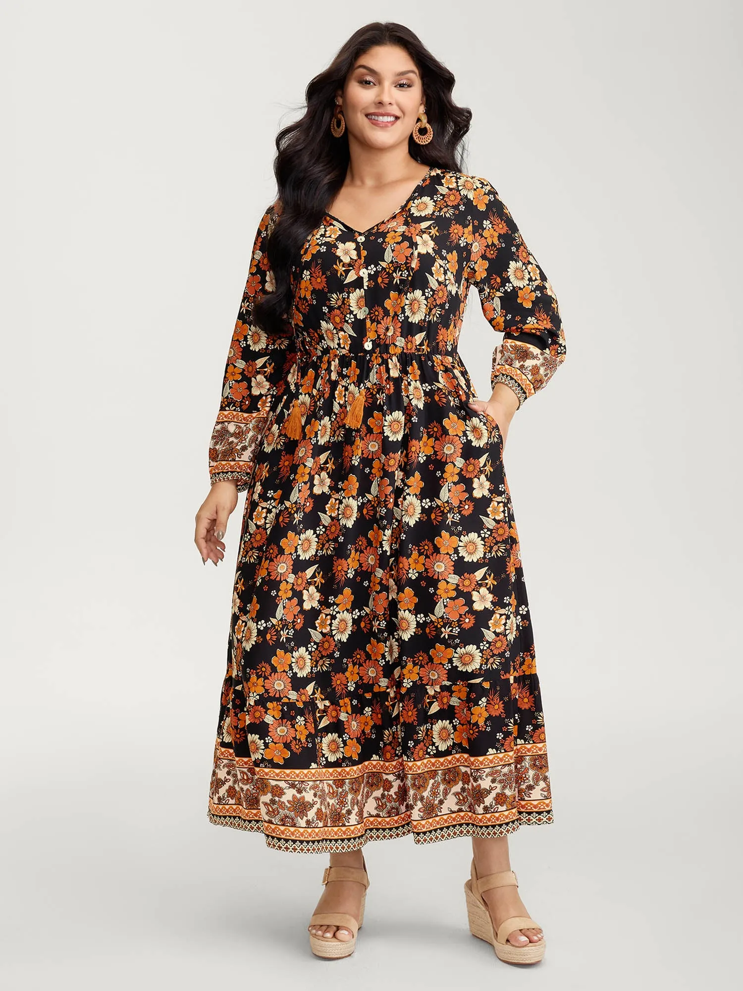 Floral Stretchy Waist Neck-Tie Maxi Dress sold by Bloomchic product image thumbnail 3