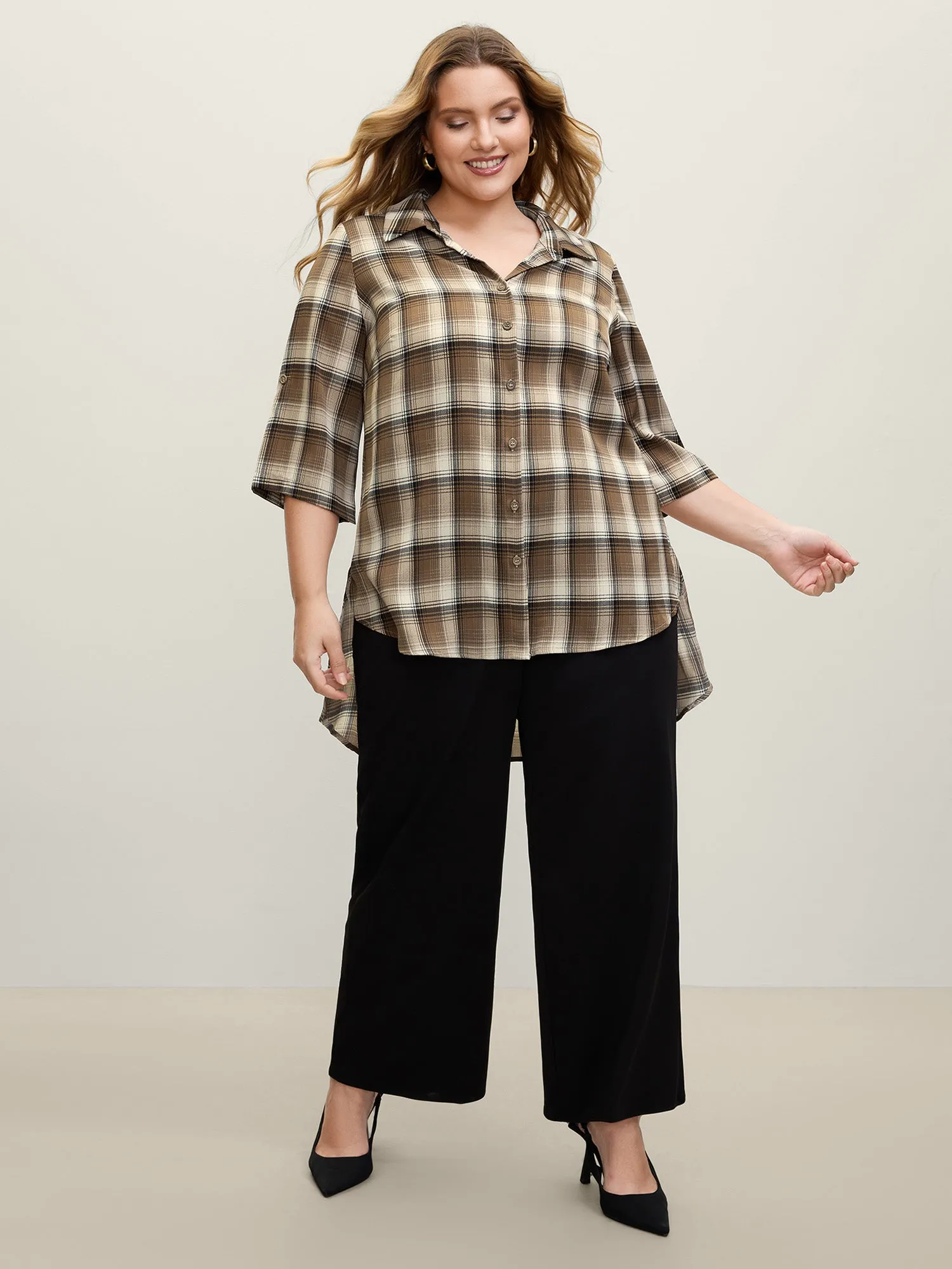 Plaid Pattern Button-Down Tunic Shirt sold by Bloomchic product image thumbnail 3
