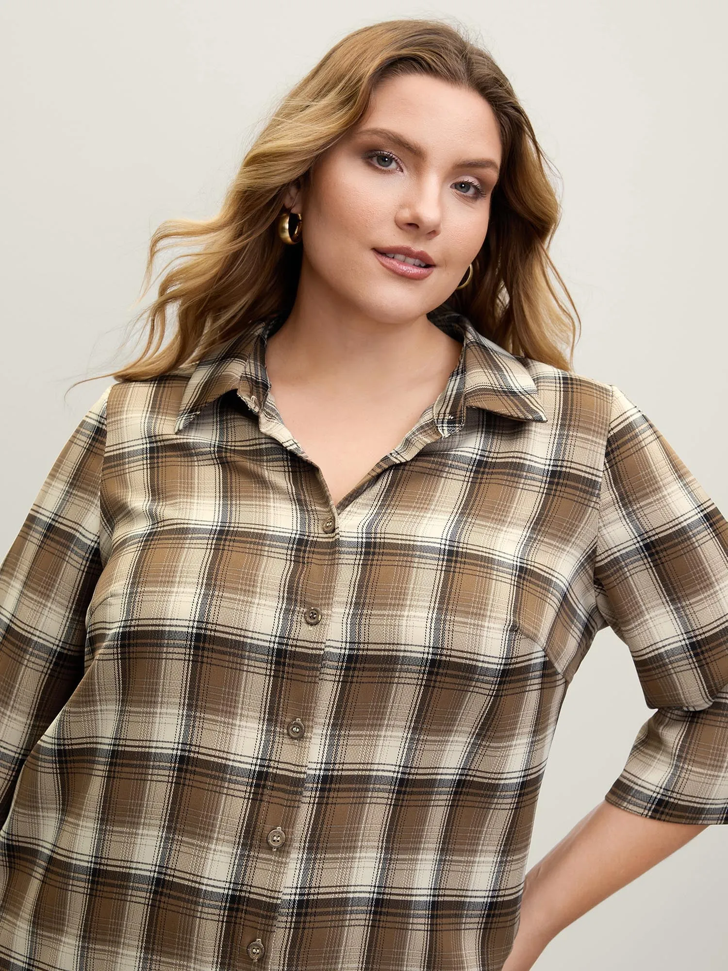 Plaid Pattern Button-Down Tunic Shirt sold by Bloomchic product image thumbnail 2