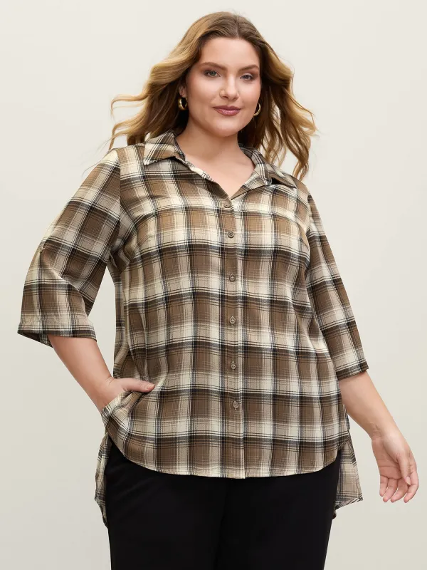 Plaid Pattern Button-Down Tunic Shirt sold by Bloomchic