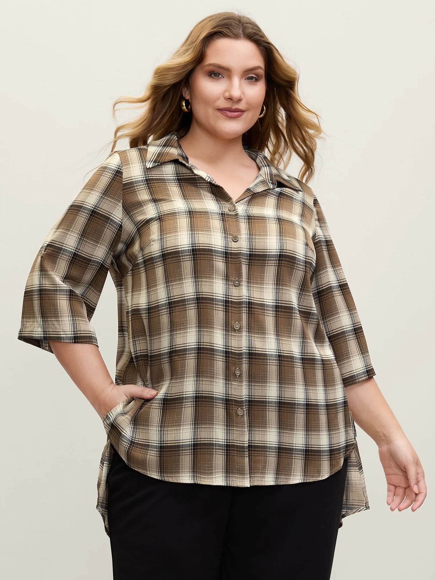 Plaid Pattern Button-Down Tunic Shirt sold by Bloomchic