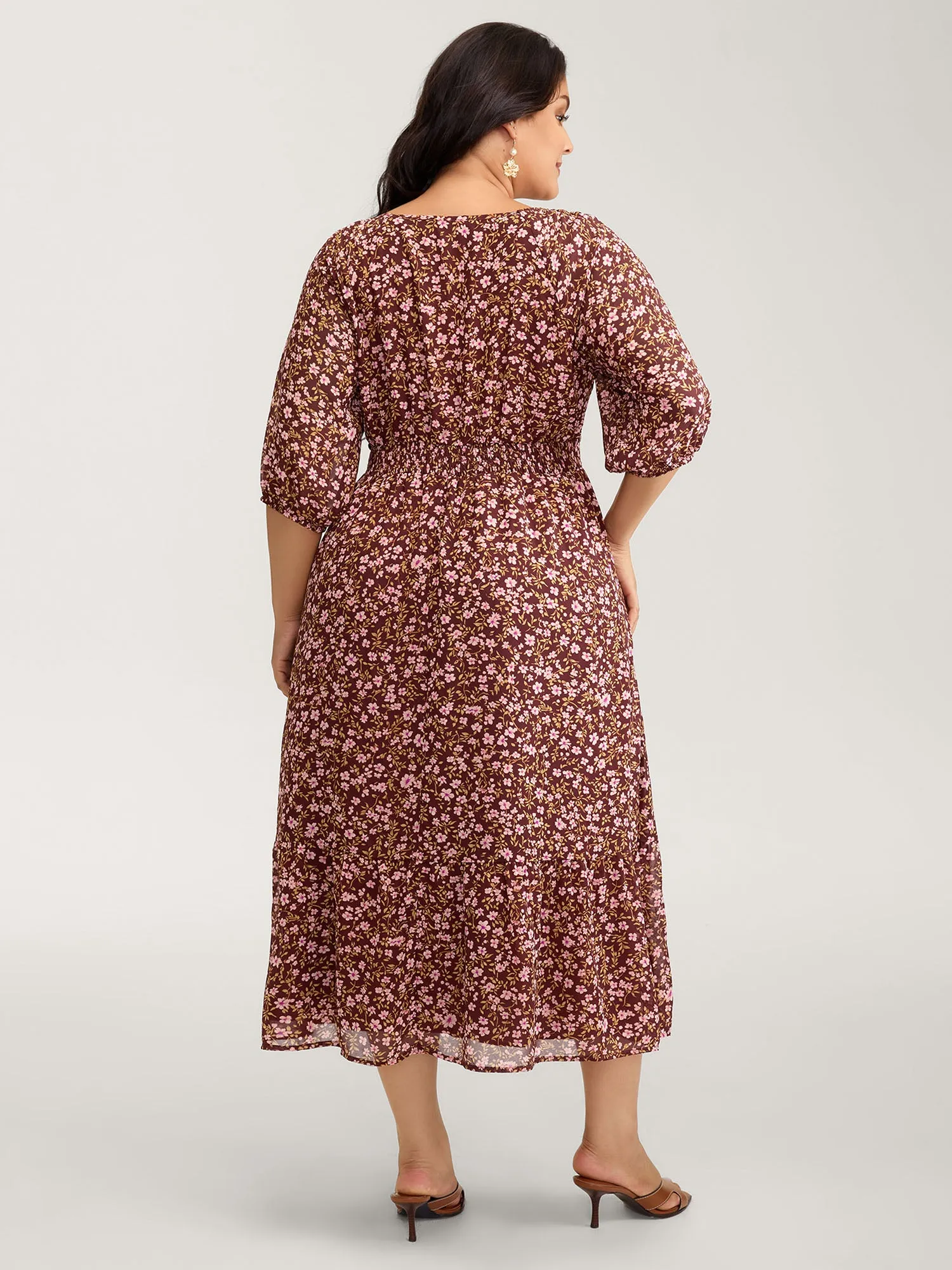 Floral Print Shirred Waist Ruffled Maxi Dress sold by Bloomchic product image thumbnail 5