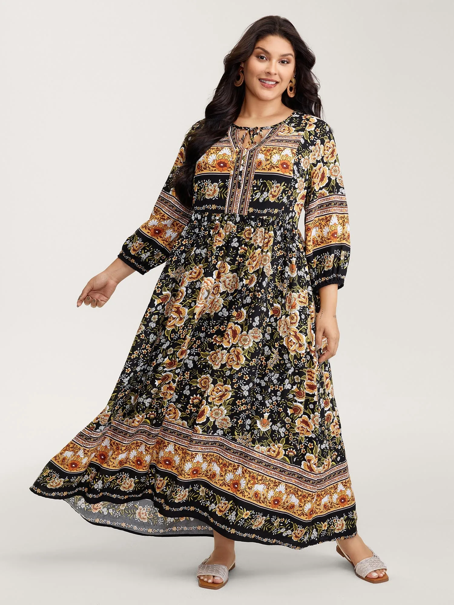Floral Print Contrast Puffy Sleeve Maxi Dress sold by Bloomchic