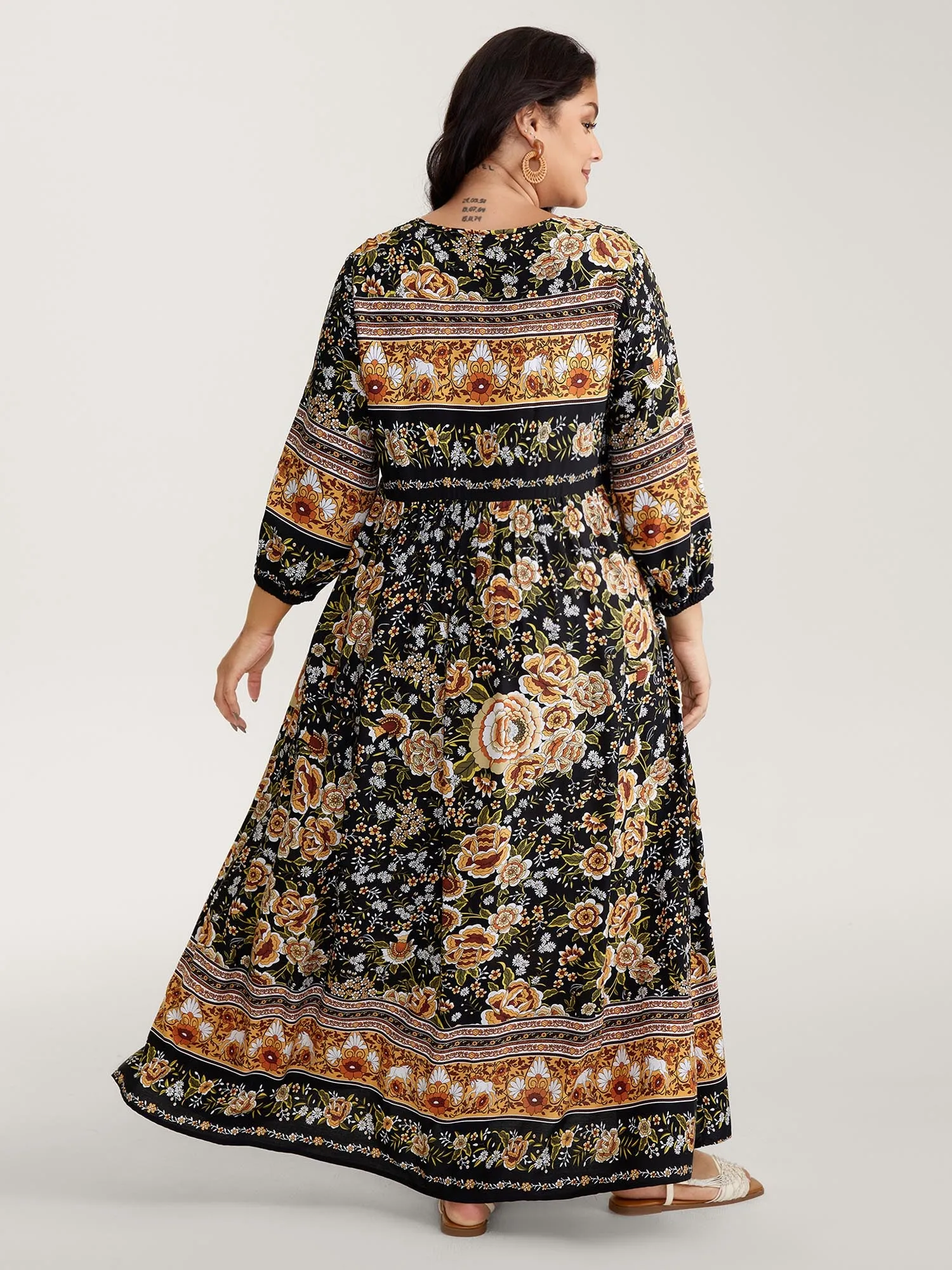 Floral Print Contrast Puffy Sleeve Maxi Dress sold by Bloomchic product image thumbnail 4