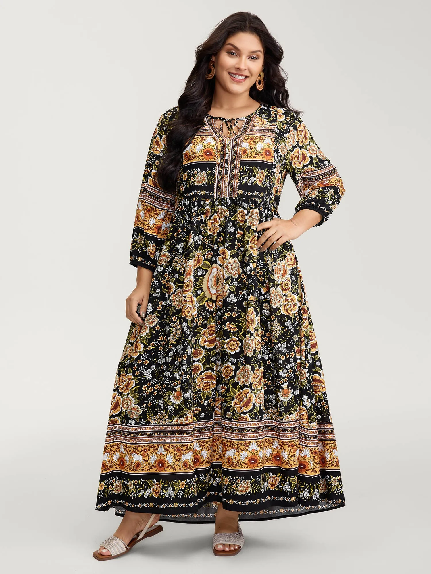 Floral Print Contrast Puffy Sleeve Maxi Dress sold by Bloomchic product image thumbnail 3