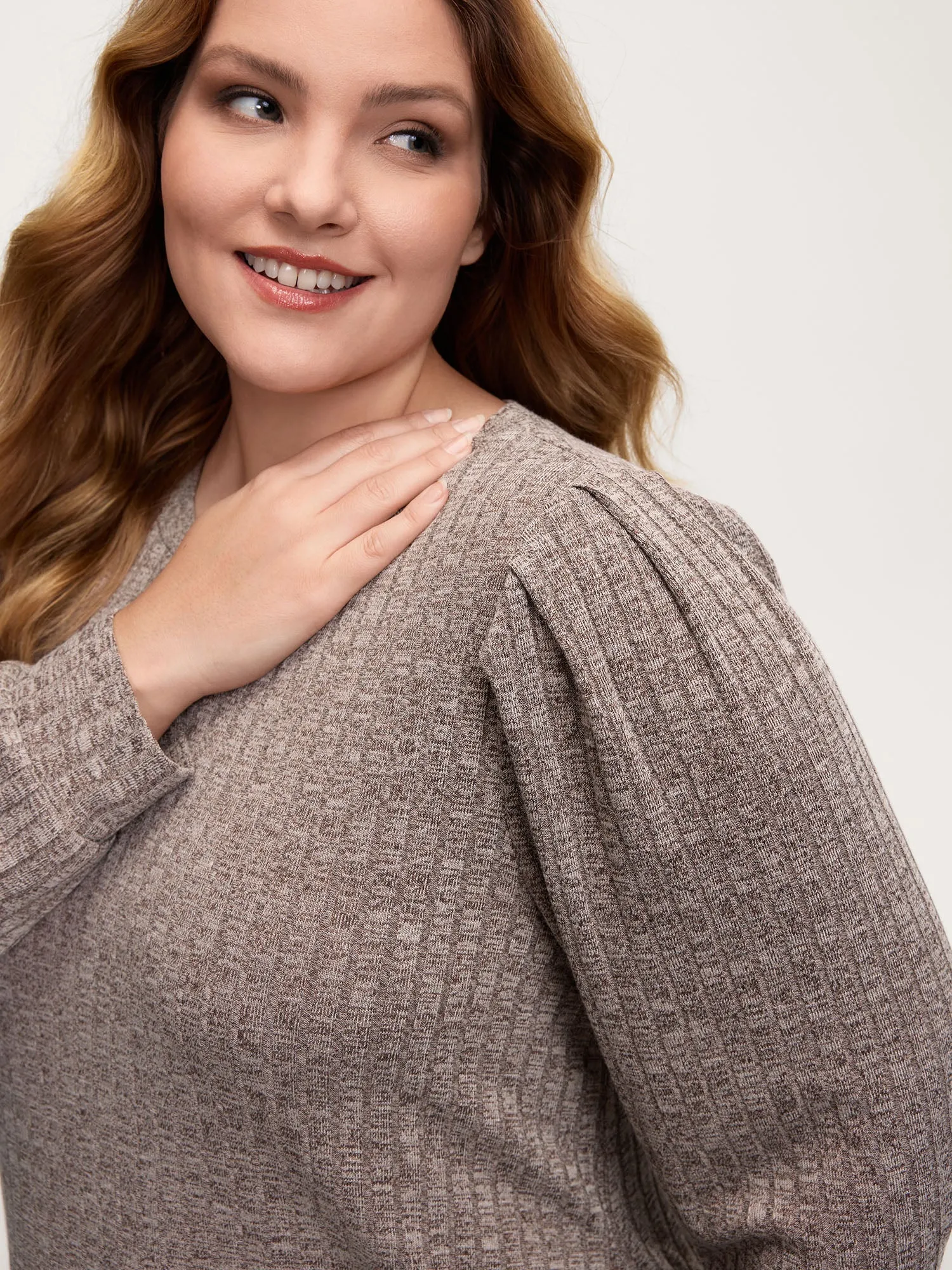 Ribbed Puffy Sleeve Knee-Length Sweater Dress sold by Bloomchic product image thumbnail 2