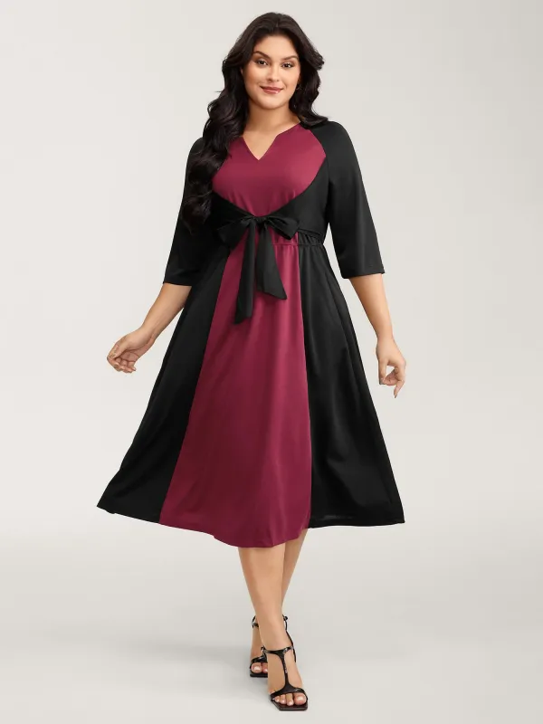 Contrast Stretchy Cinched-Waist Midi Dress sold by Bloomchic