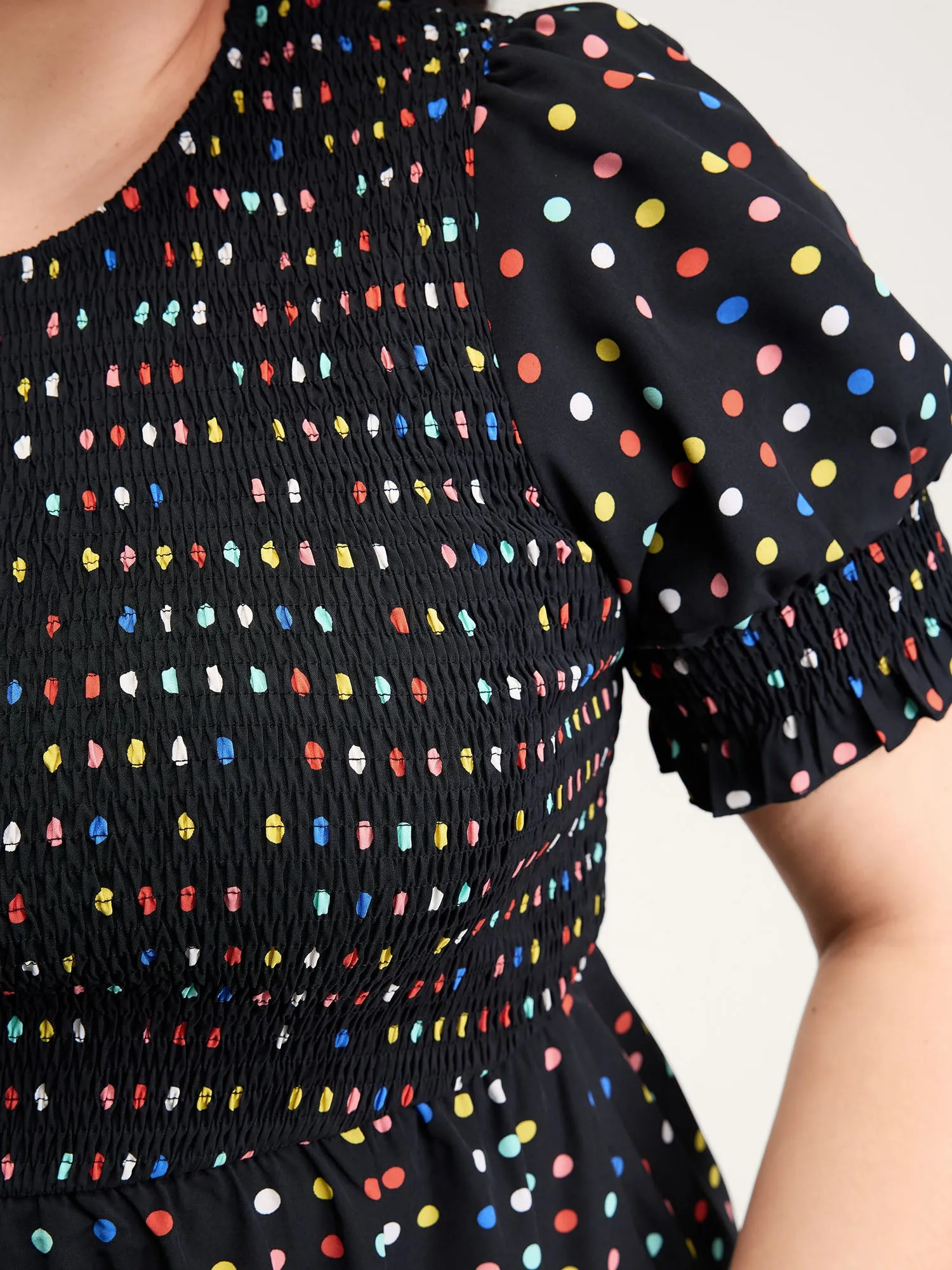 Colorful Polka Dots Shirred Bodice Midi Dress sold by Bloomchic product image thumbnail 3