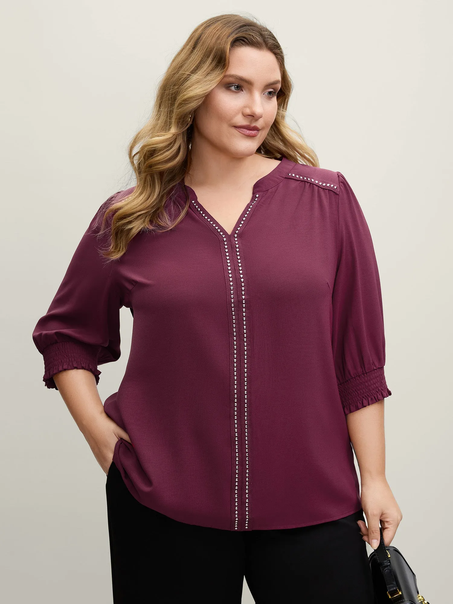 Shirred Cuffs Contrast Metallic Detail Blouse sold by Bloomchic