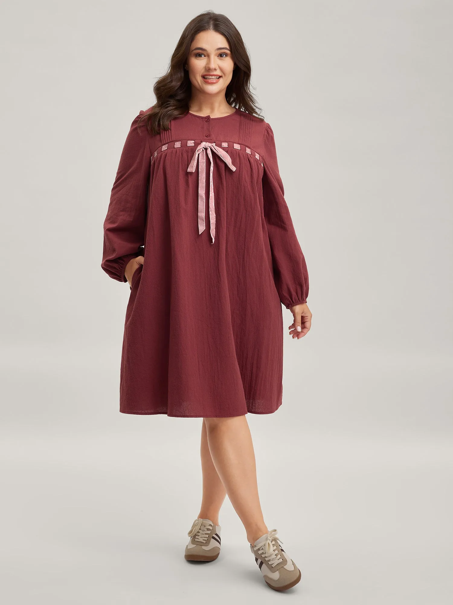 Cotton Webbed Stripe Button A-Line Midi Dress sold by Bloomchic product image thumbnail 5