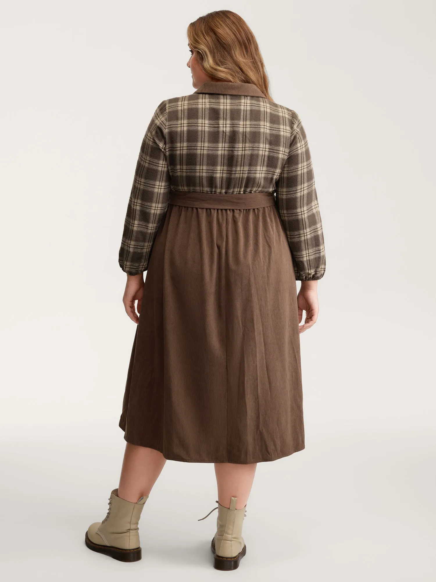 Plaid Pattern Contrast Waist-Tie Midi Dress sold by Bloomchic product image thumbnail 4