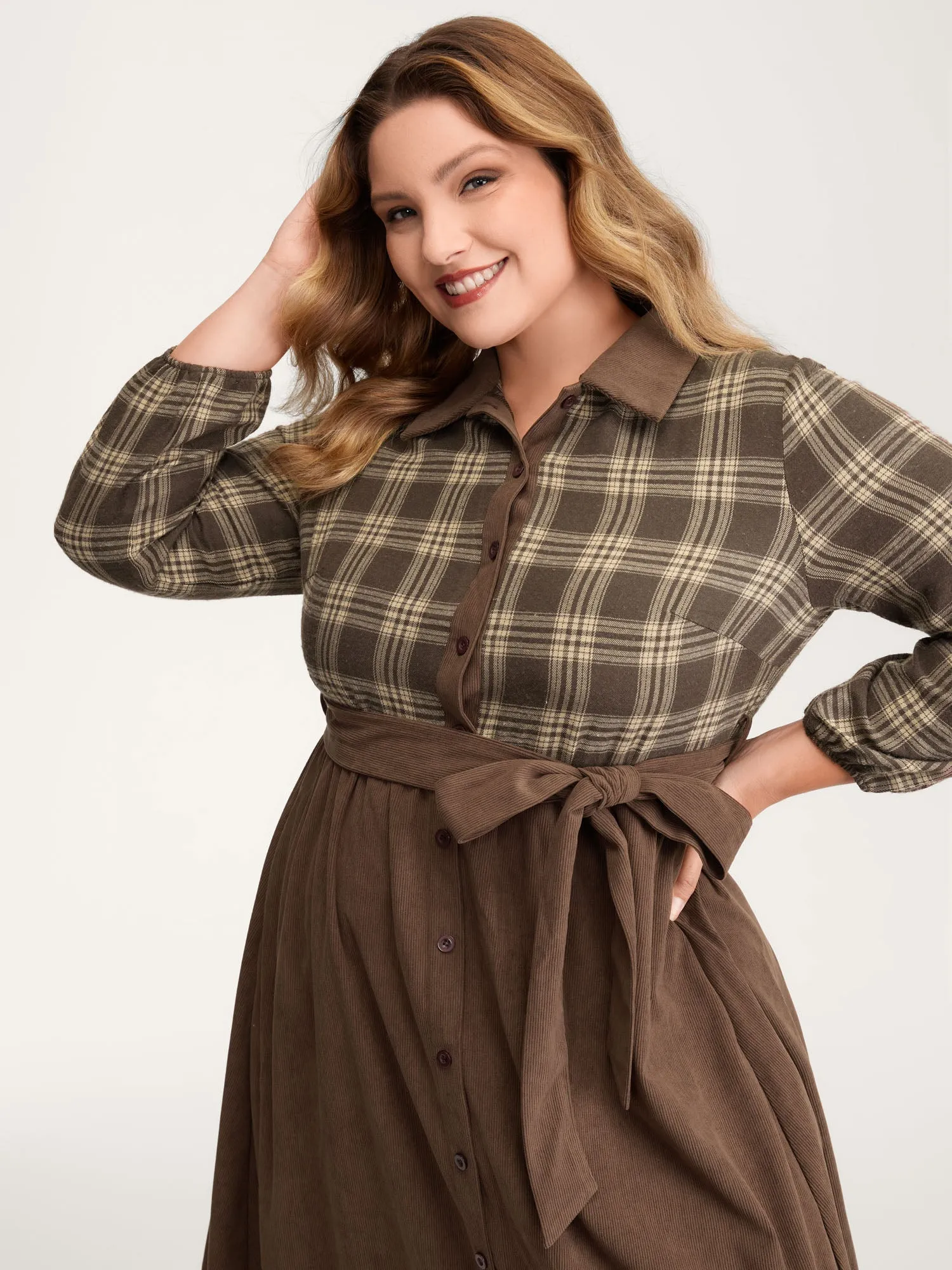 Plaid Pattern Contrast Waist-Tie Midi Dress sold by Bloomchic product image thumbnail 2