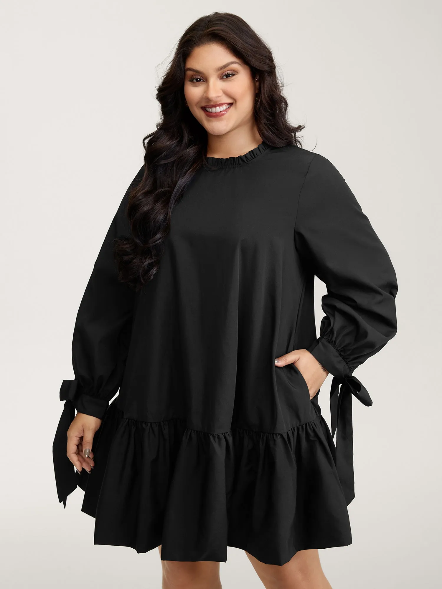 Sleeve-Tie Relaxed-Fit Knee-Length Dress sold by Bloomchic