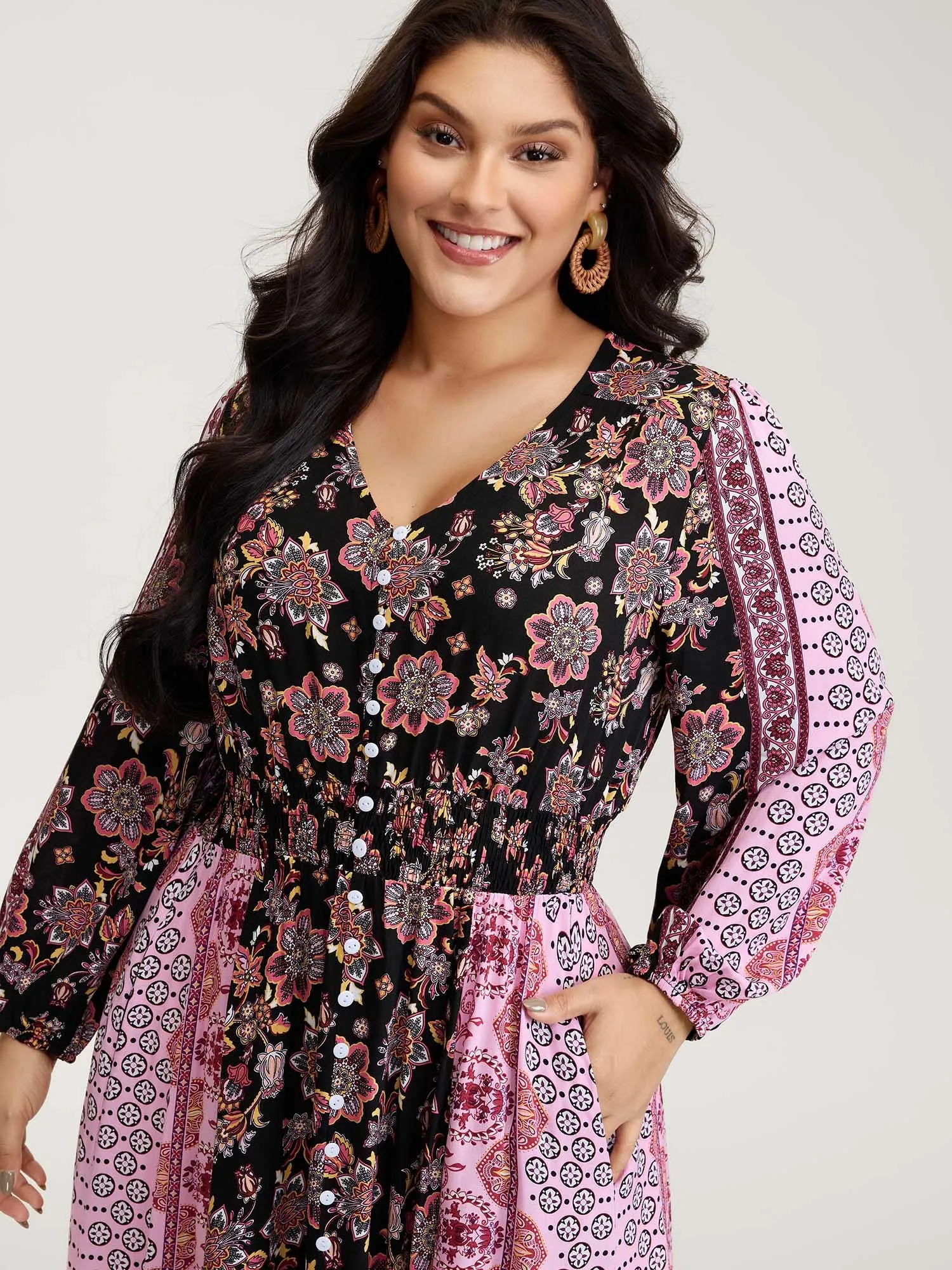 Floral Print Contrast Stripe Button Maxi Dress sold by Bloomchic product image thumbnail 2