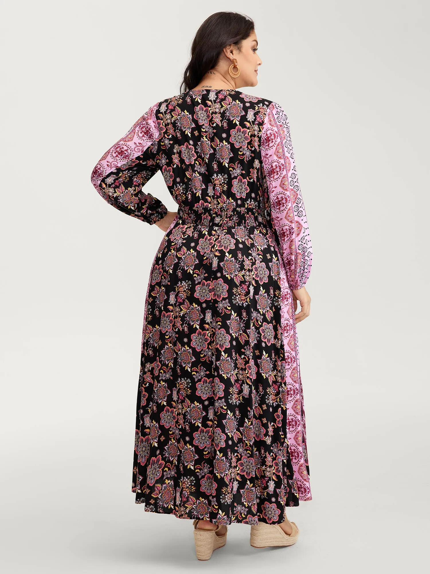Floral Print Contrast Stripe Button Maxi Dress sold by Bloomchic product image thumbnail 4