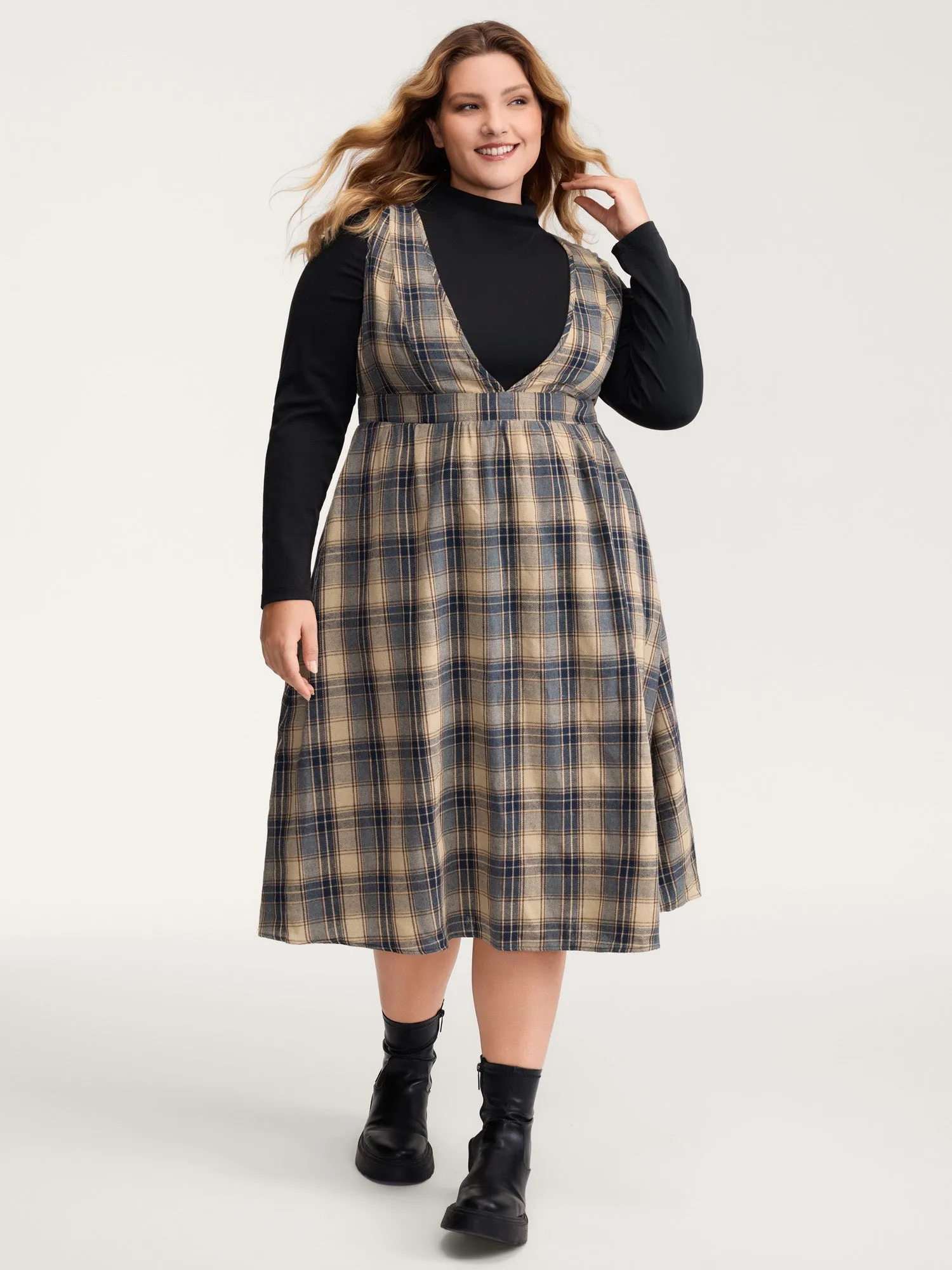 Plaid Pattern Deep V-Neckline Midi Dress sold by Bloomchic product image thumbnail 3