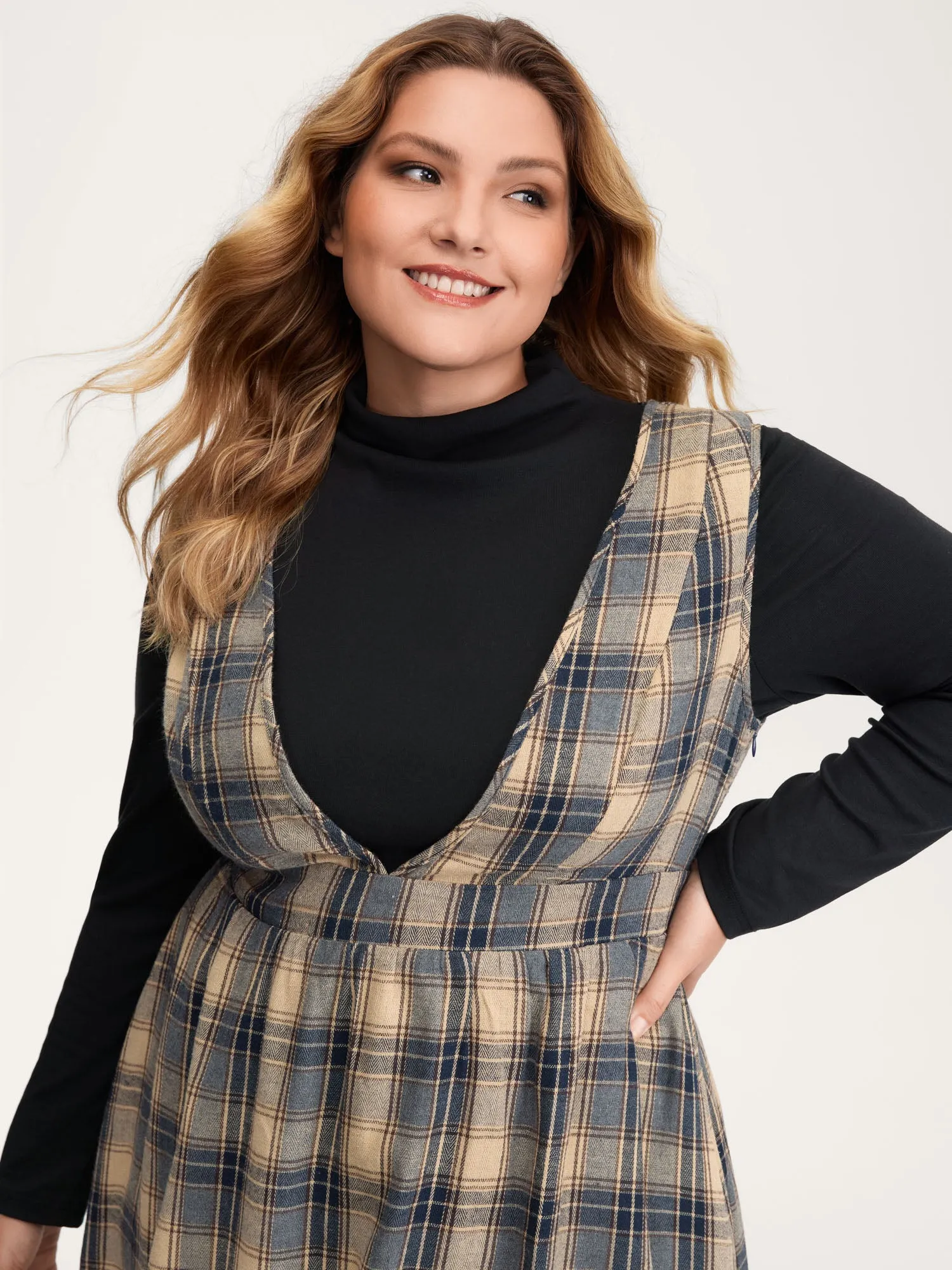 Plaid Pattern Deep V-Neckline Midi Dress sold by Bloomchic product image thumbnail 2