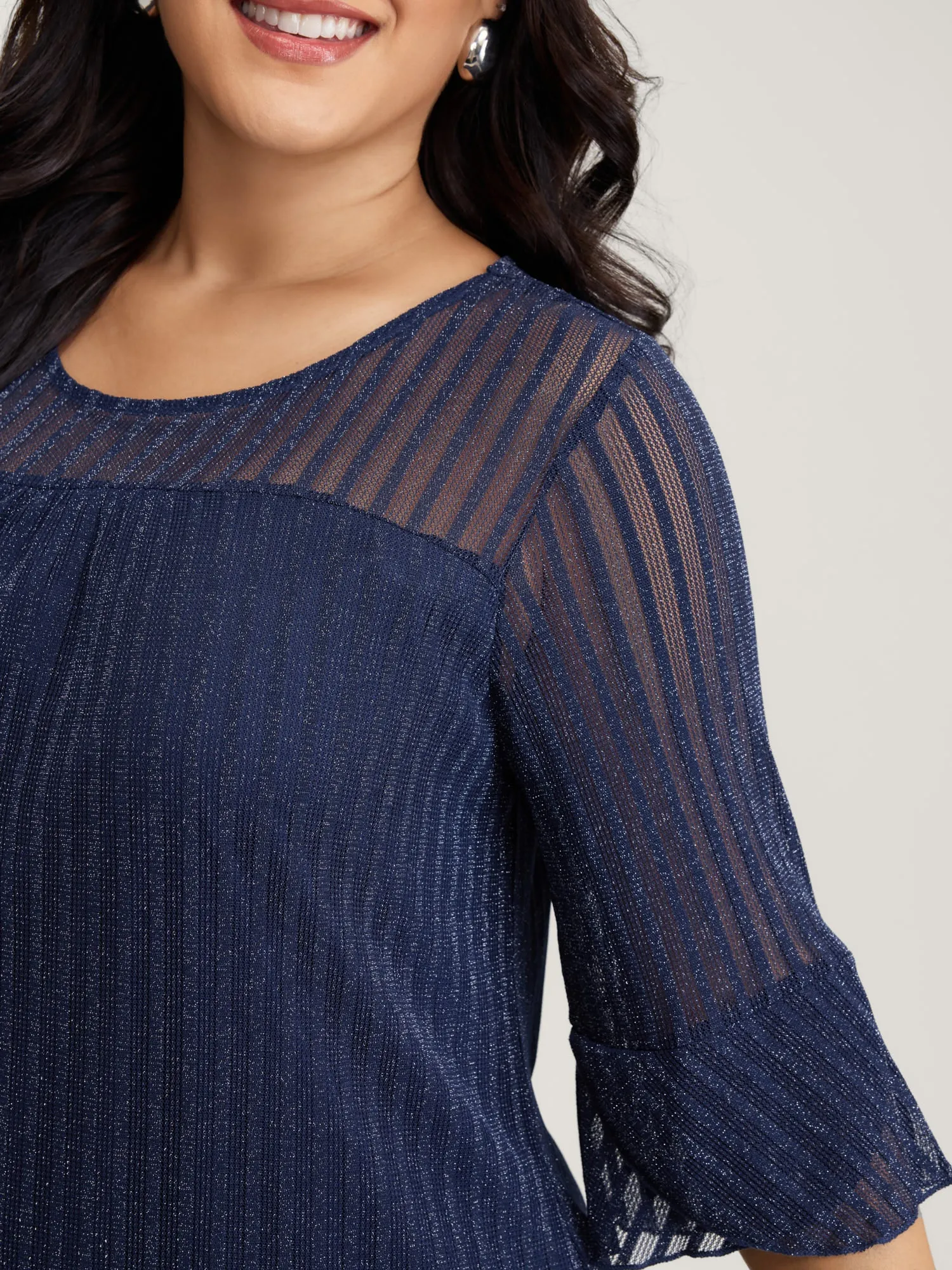 Sheer Textured Pleated Front Knit Top sold by Bloomchic product image thumbnail 4