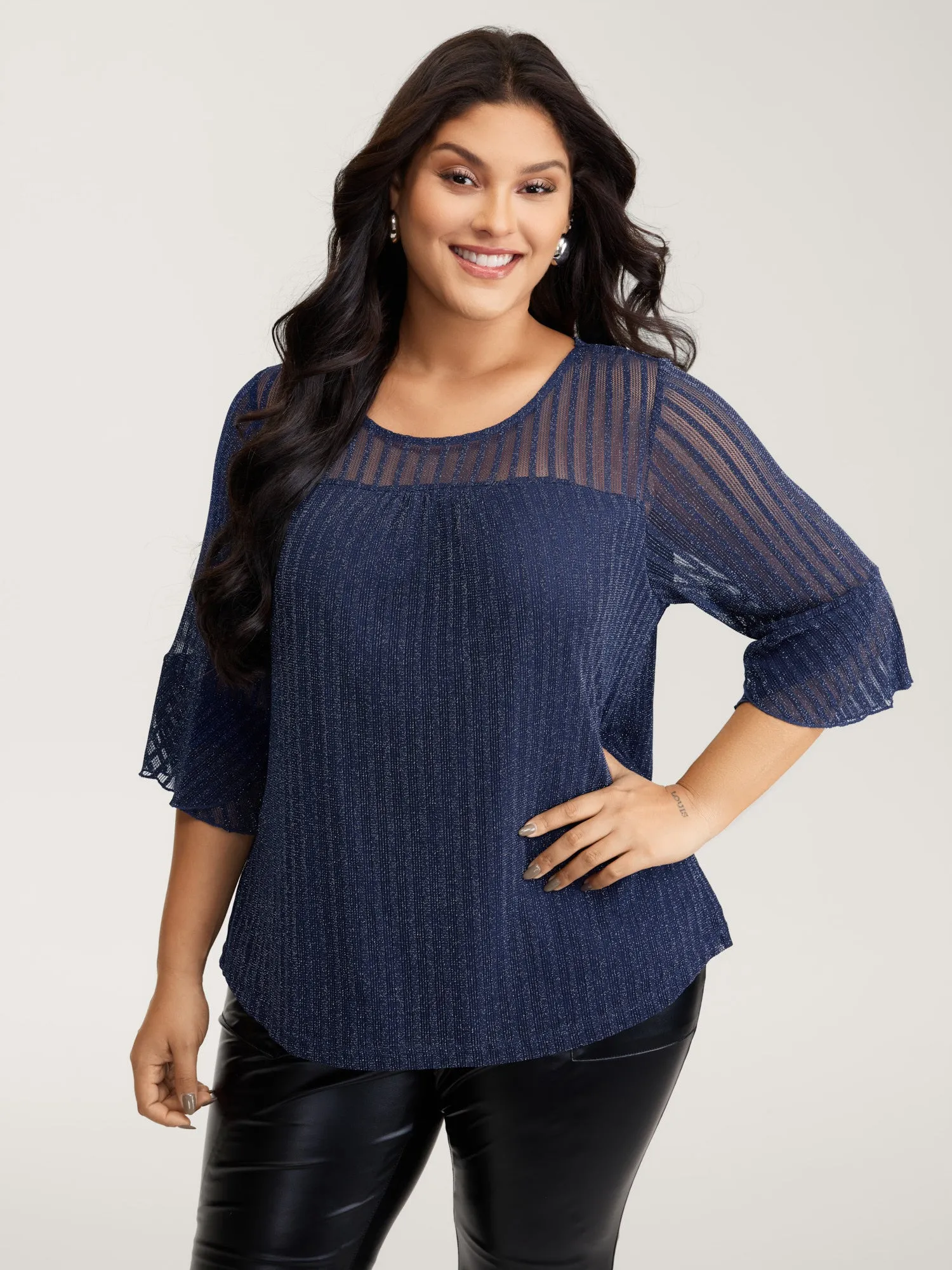 Sheer Textured Pleated Front Knit Top sold by Bloomchic product image thumbnail 2