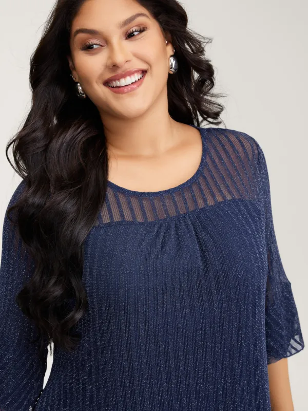 Sheer Textured Pleated Front Knit Top sold by Bloomchic