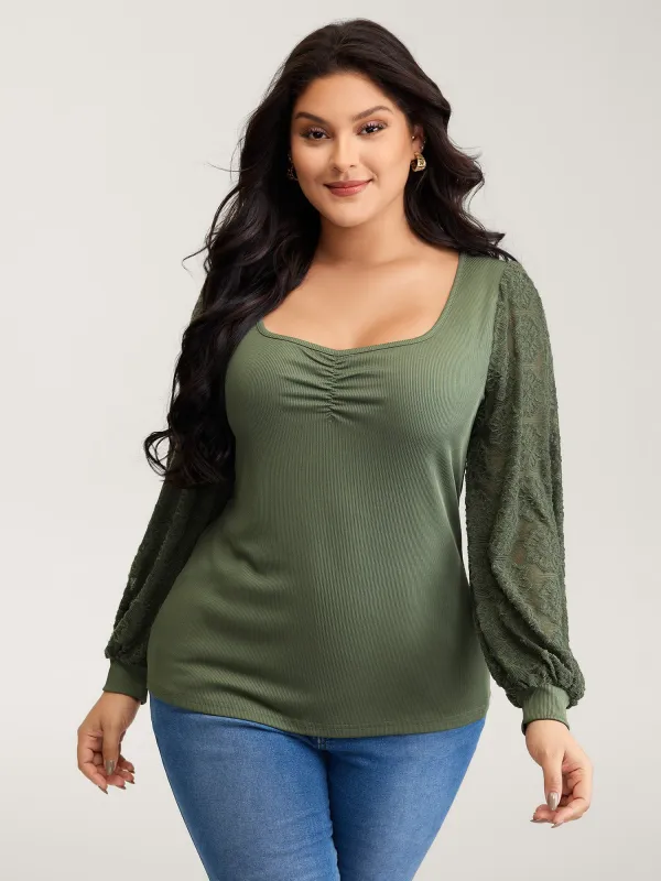 Ruched Deep-Neckline Solid Knit Top sold by Bloomchic