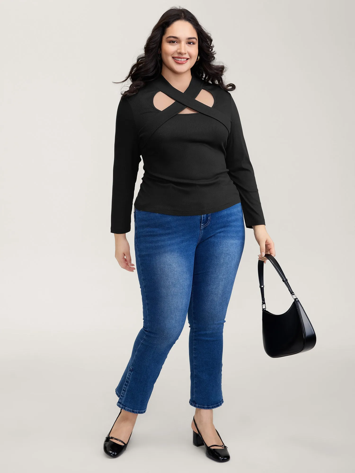 Crossover Cut-Out Neckline Fitted Top sold by Bloomchic product image thumbnail 3