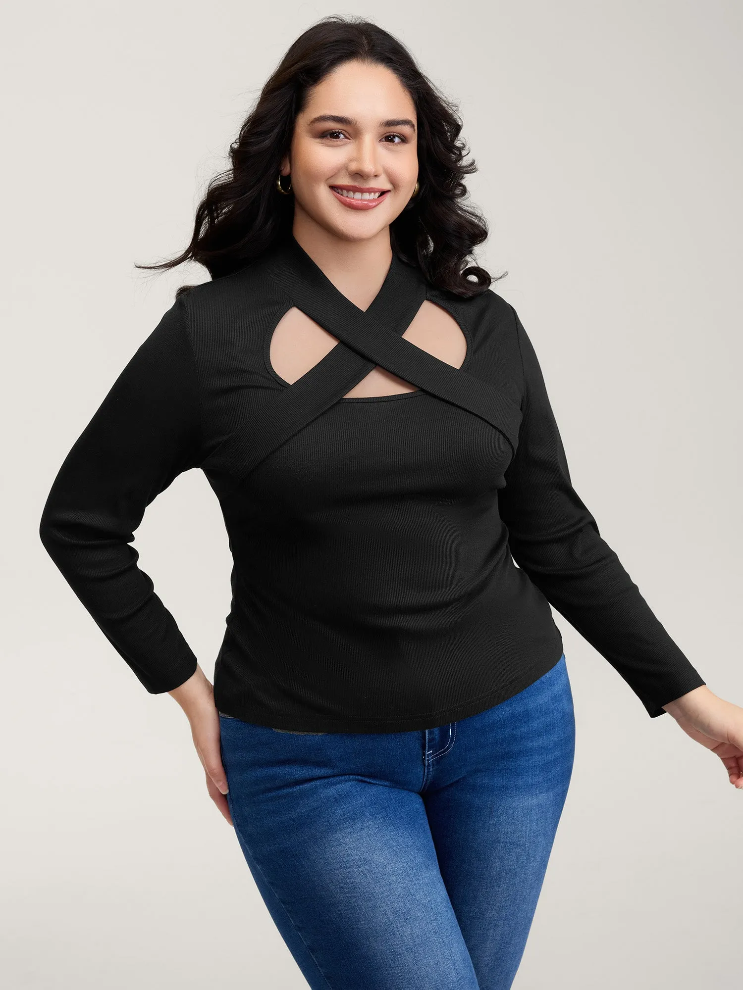 Crossover Cut-Out Neckline Fitted Top sold by Bloomchic product image thumbnail 2
