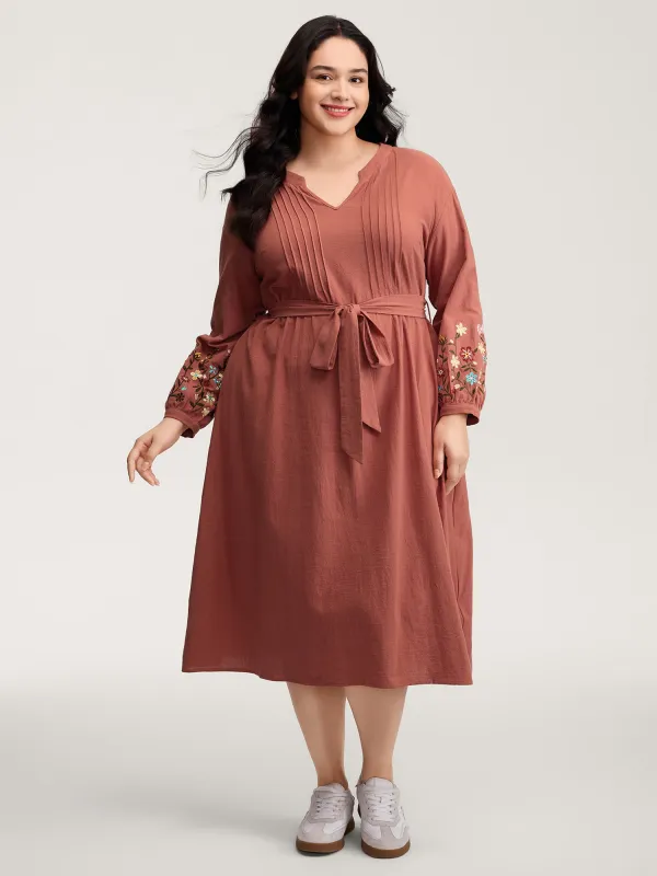 Cotton Embroidered Sleeve Waist-Tie Midi Dress sold by Bloomchic