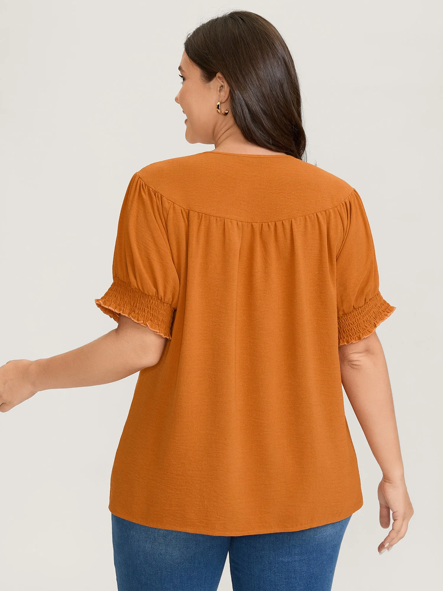 Shirred Cuff Sleeve Button Detail Blouse sold by Bloomchic product image thumbnail 4