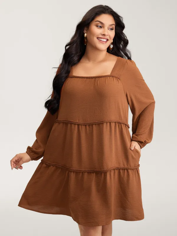 Twisted Woven Ribbon Tiered Knee-Length Dress sold by Bloomchic