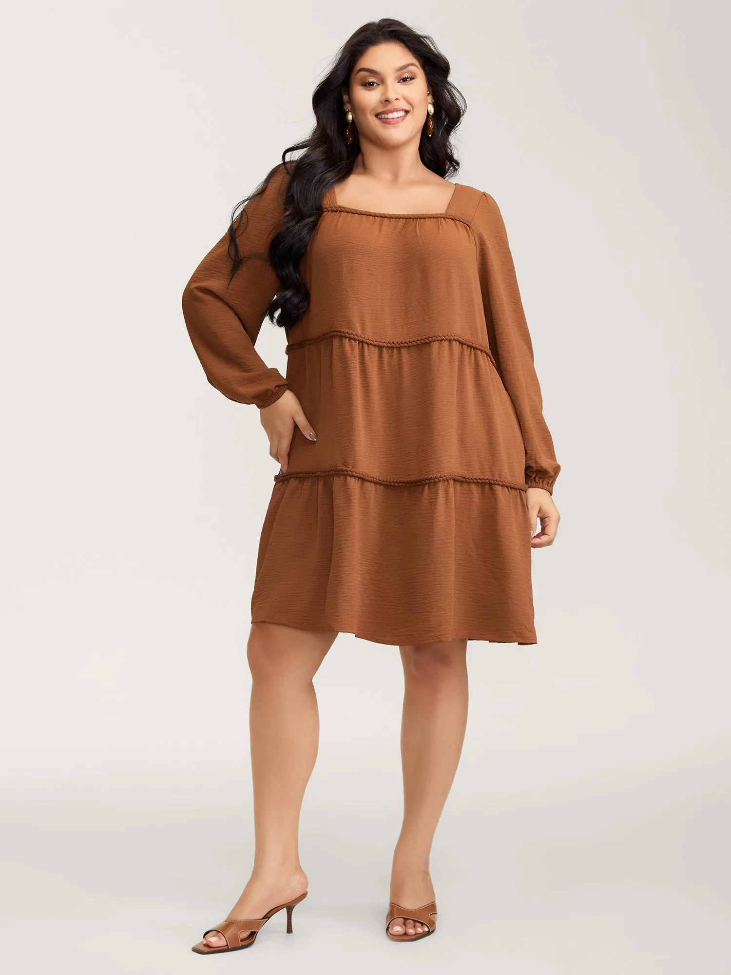 Twisted Woven Ribbon Tiered Knee-Length Dress sold by Bloomchic product image thumbnail 3