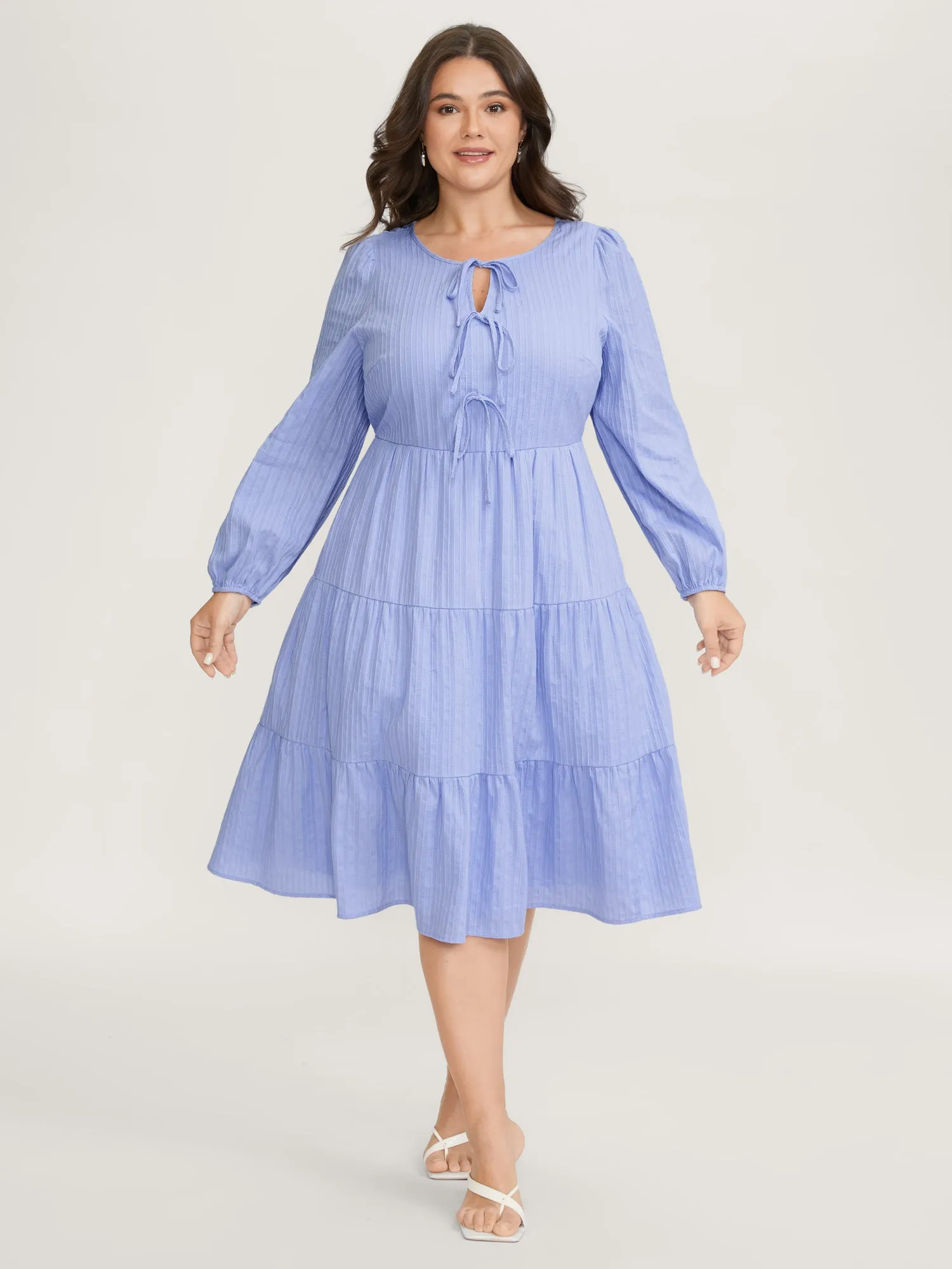 Cotton Textured Bow-Tie Detail Tiered Midi Dress sold by Bloomchic product image thumbnail 3