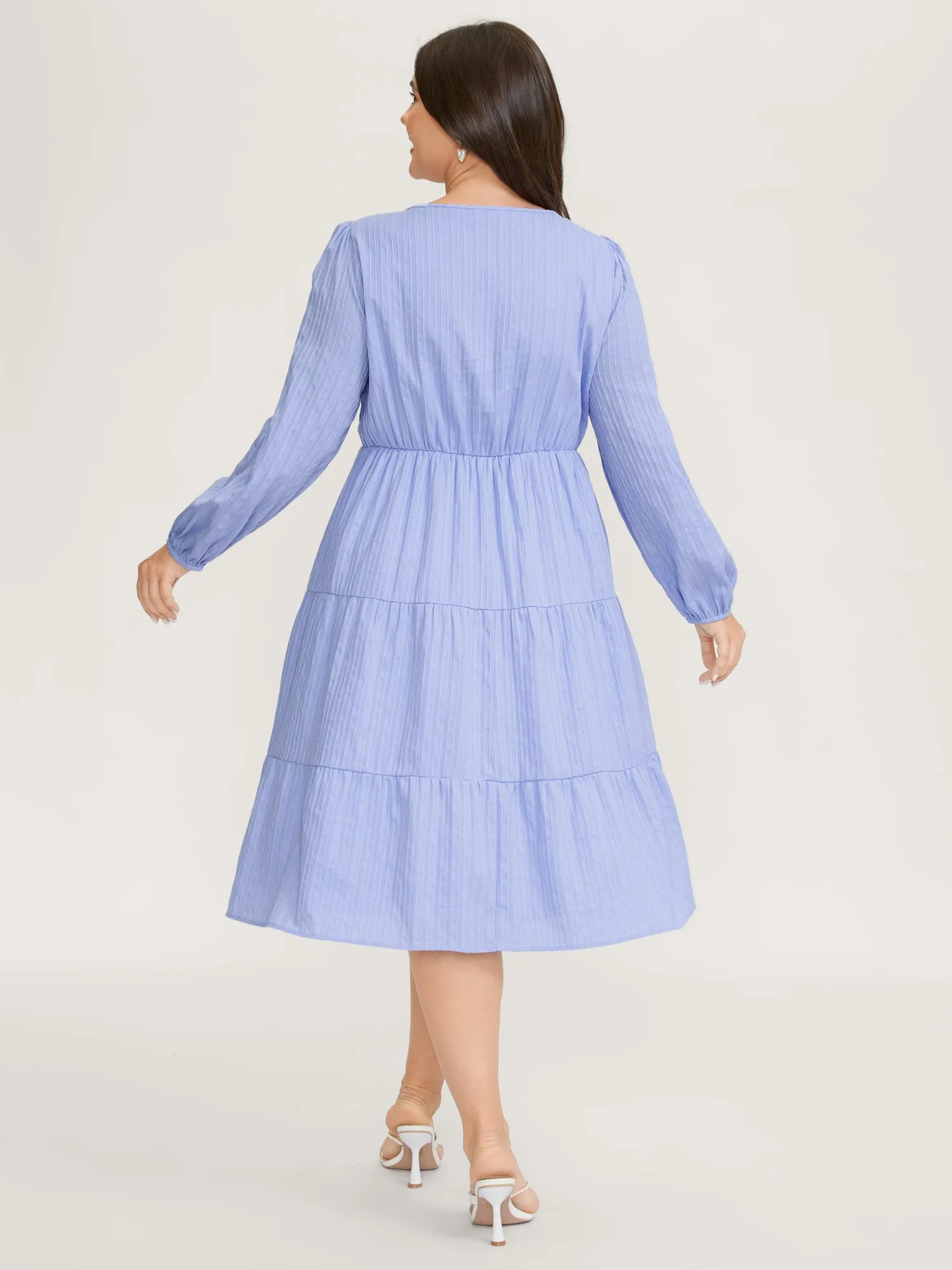 Cotton Textured Bow-Tie Detail Tiered Midi Dress sold by Bloomchic product image thumbnail 4