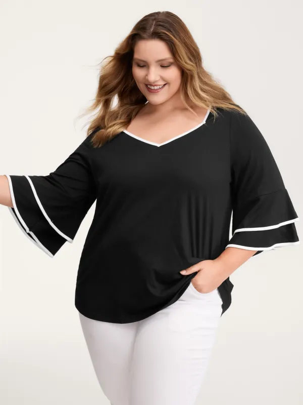 Stretchy Color Contrast Layered Sleeve T-Shirt sold by Bloomchic